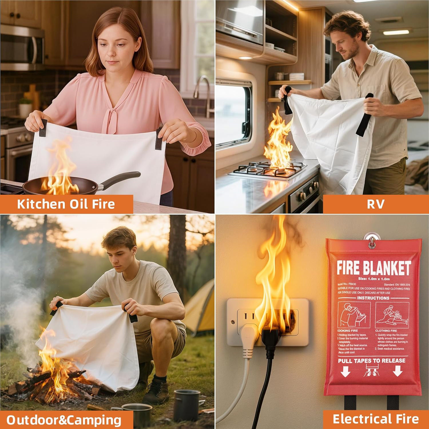 Fire Blanket 4 Pack – 40″ X 40″ Prepared Emergency Fire Blanket for Home and Kit