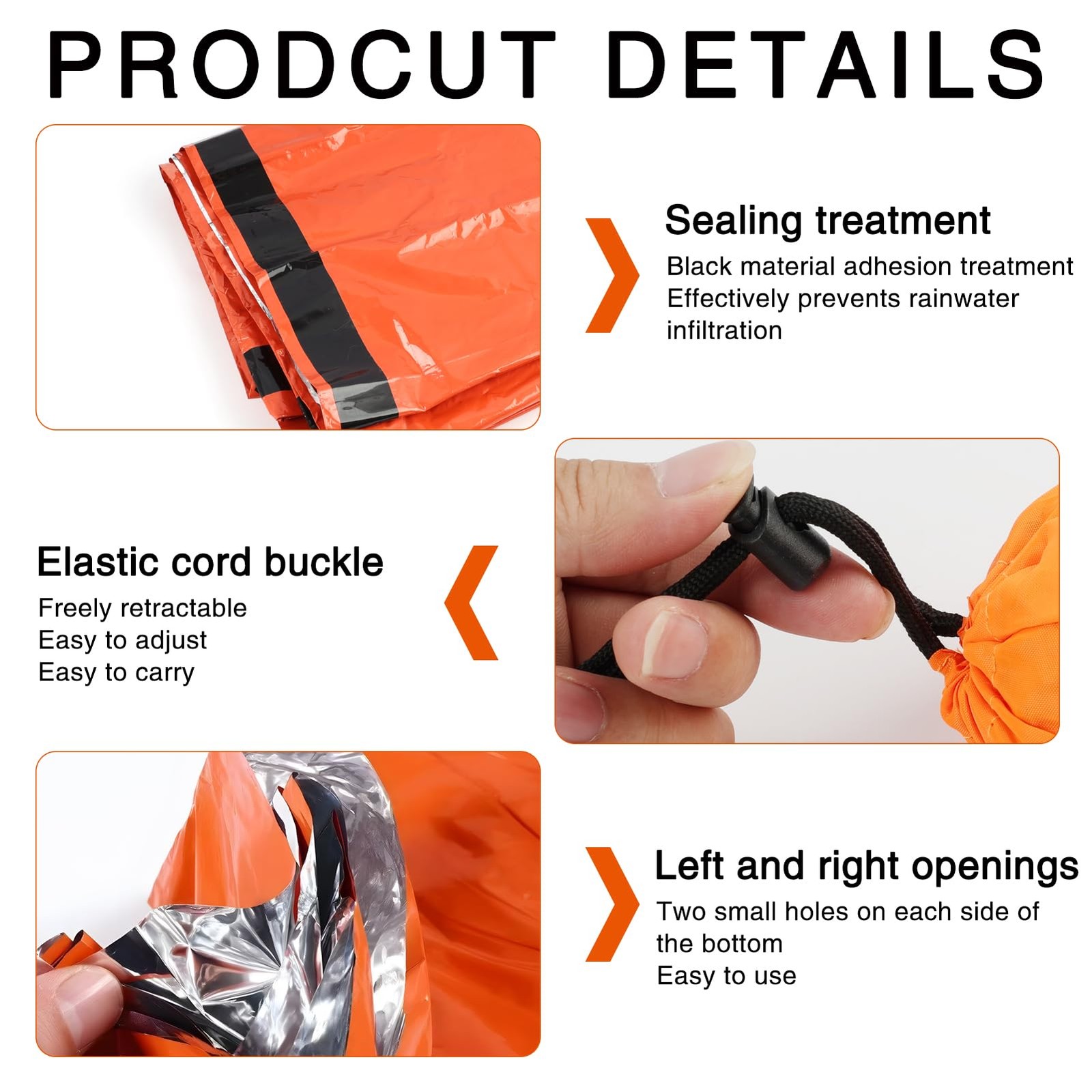 Emergency Sleeping Bags for Survival with Carabiner, 84″X36″ Outdoor PE Orang…