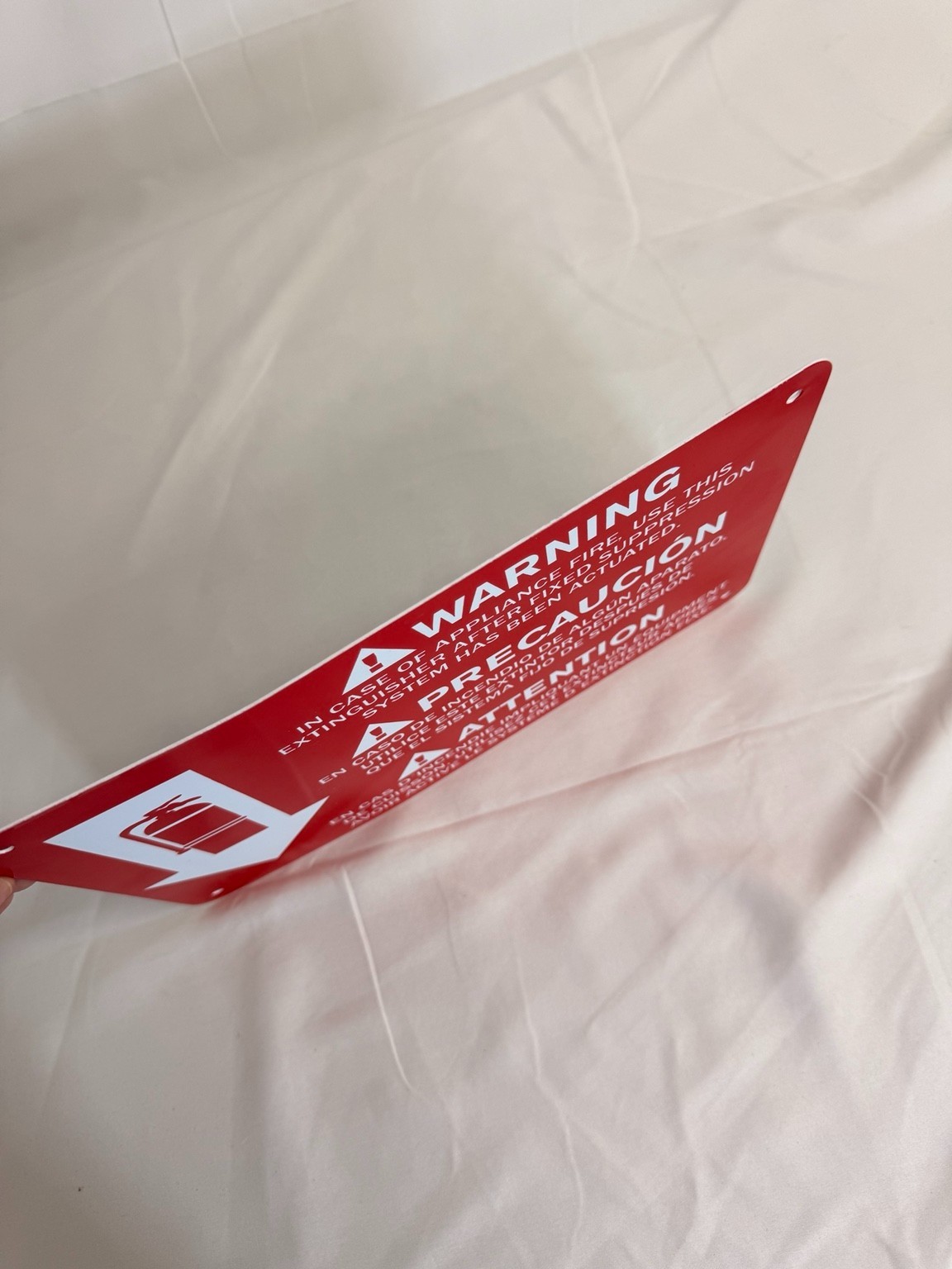 Metal Fire Extinguisher Warning Sign Restaurant Kitchen Suppression System Red