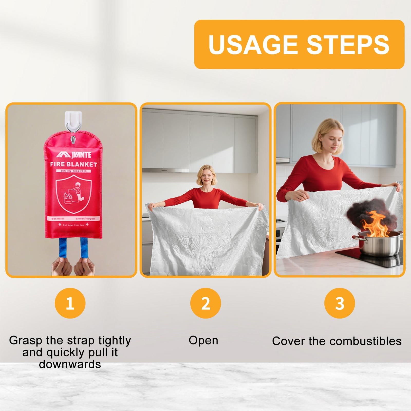 Jvante Emergency Fire Blanket-4 Pack for Home and Kitchen – 40″x40″ Fiberglas…