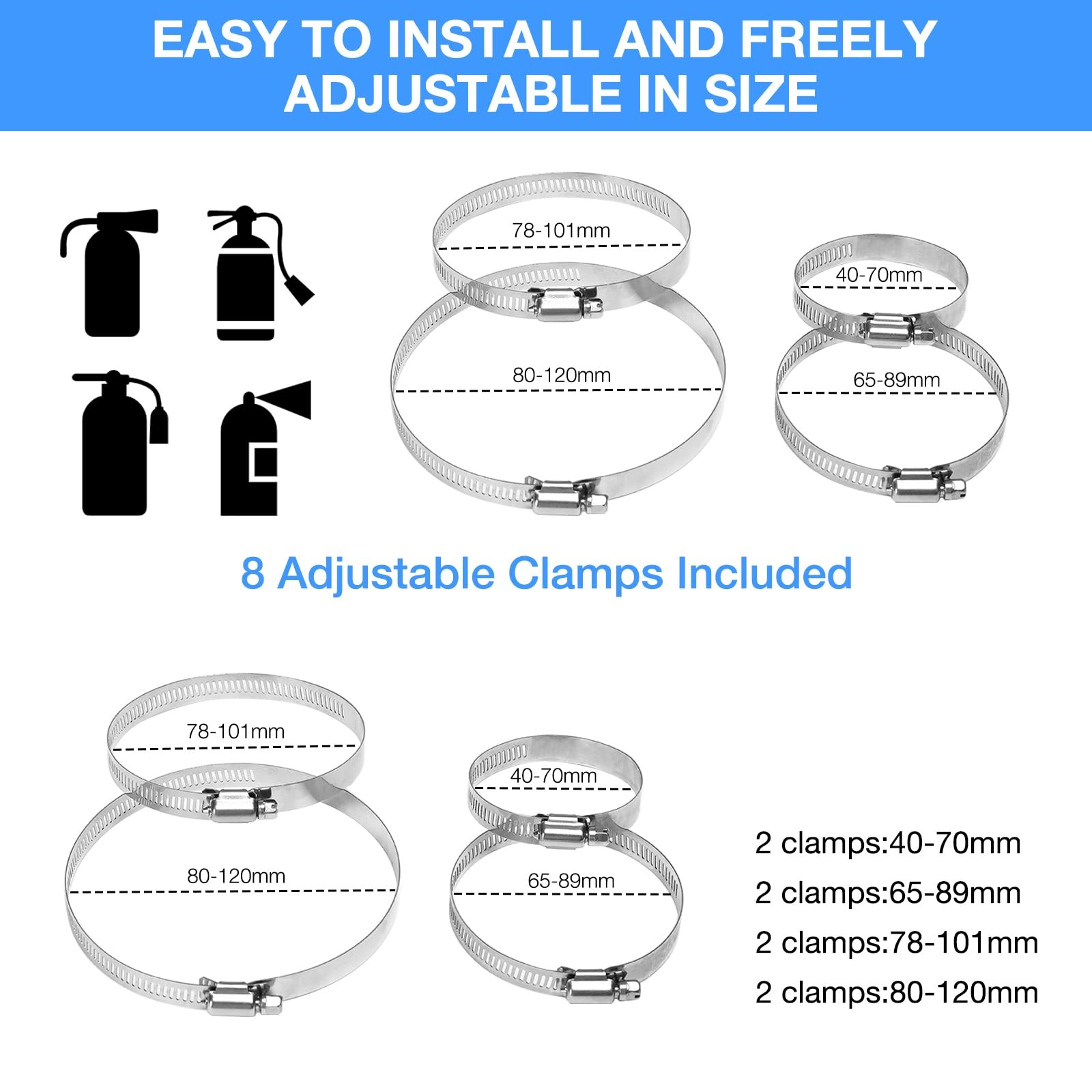 Universal Fire Extinguisher Mount Quick Release Aluminum Roll Bar Holder 8 Clamp