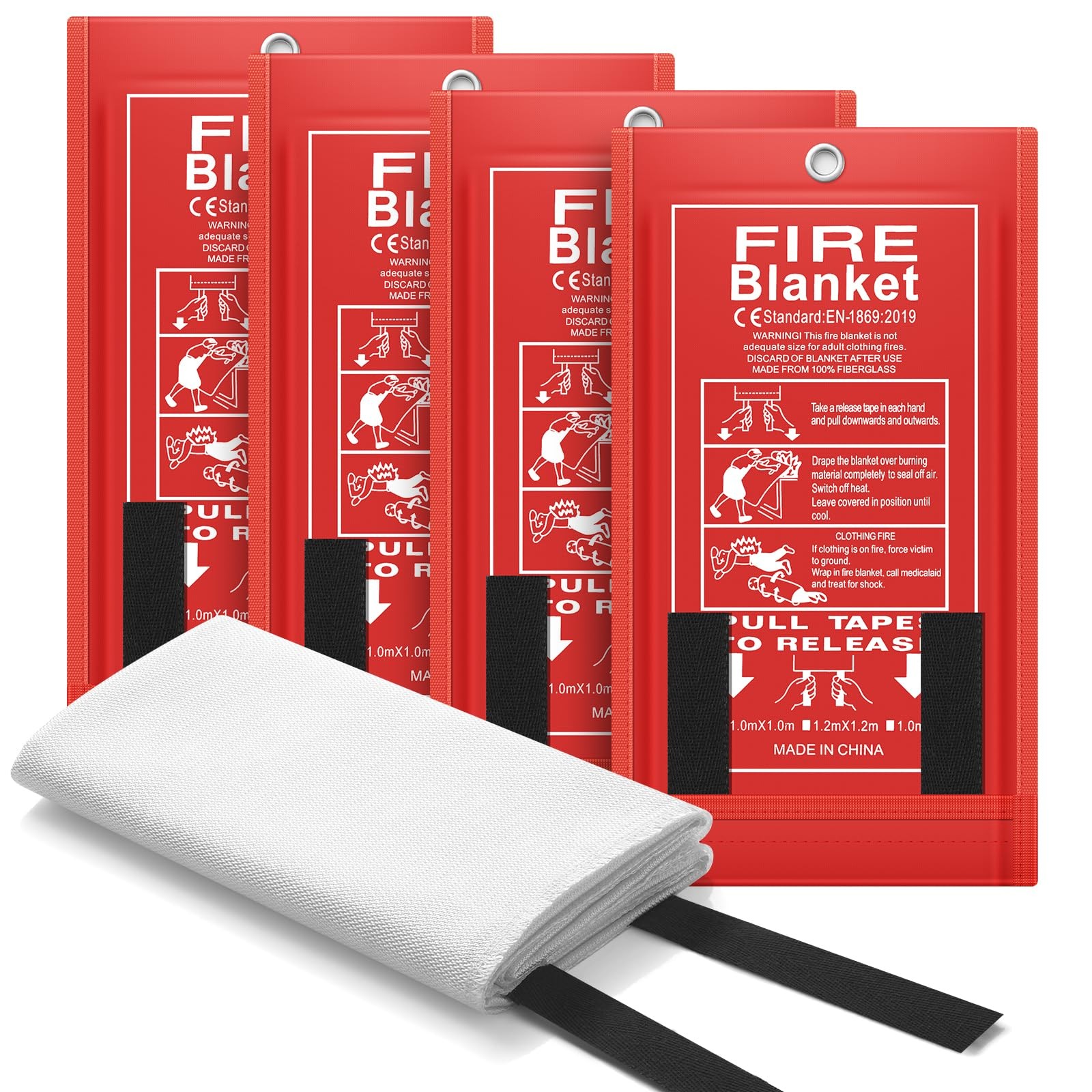 4 Pack Fire Blanket for Home and Kitchen, 40×40 Inch Fiberglass Fire Blankets…