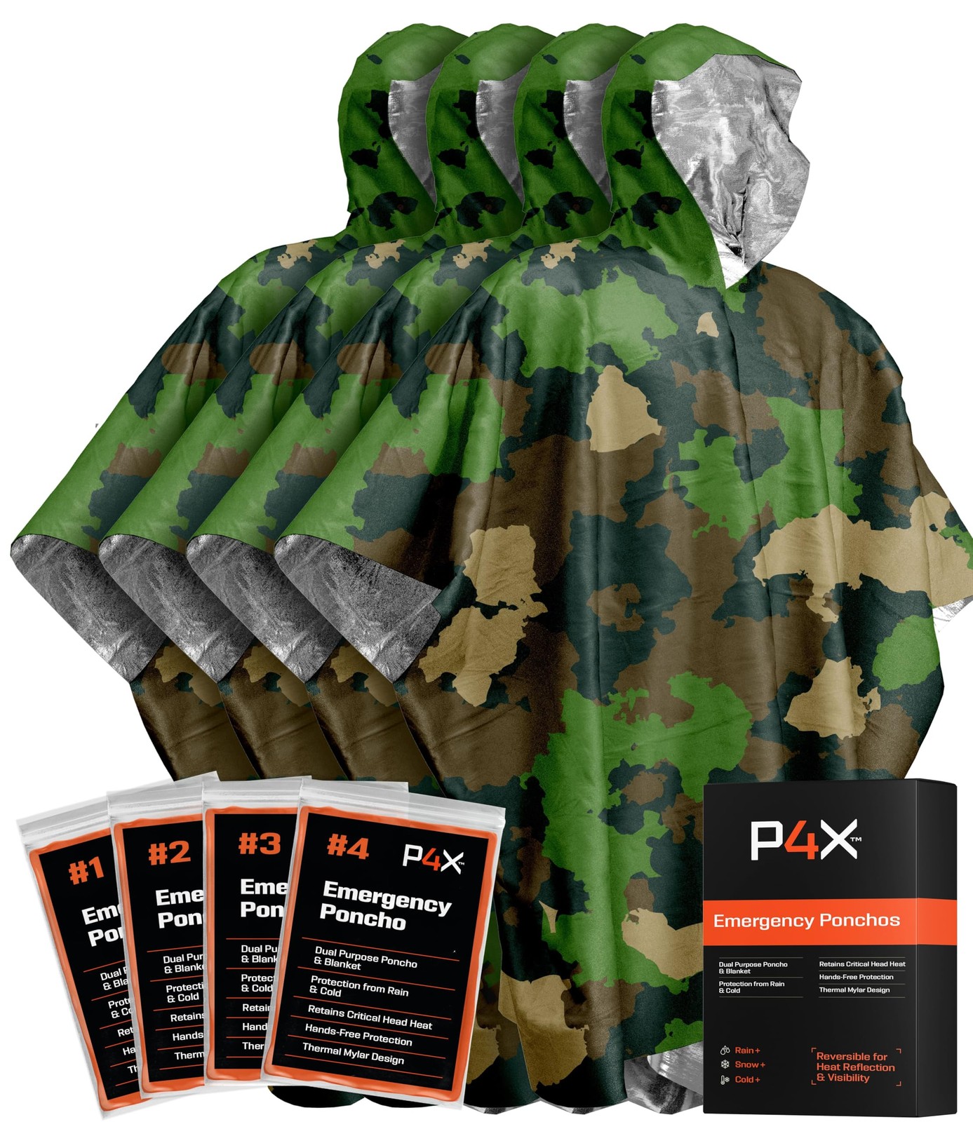 PREPARED4X Emergency Poncho with Mylar Blanket Liner – Heavy Duty Waterproof
