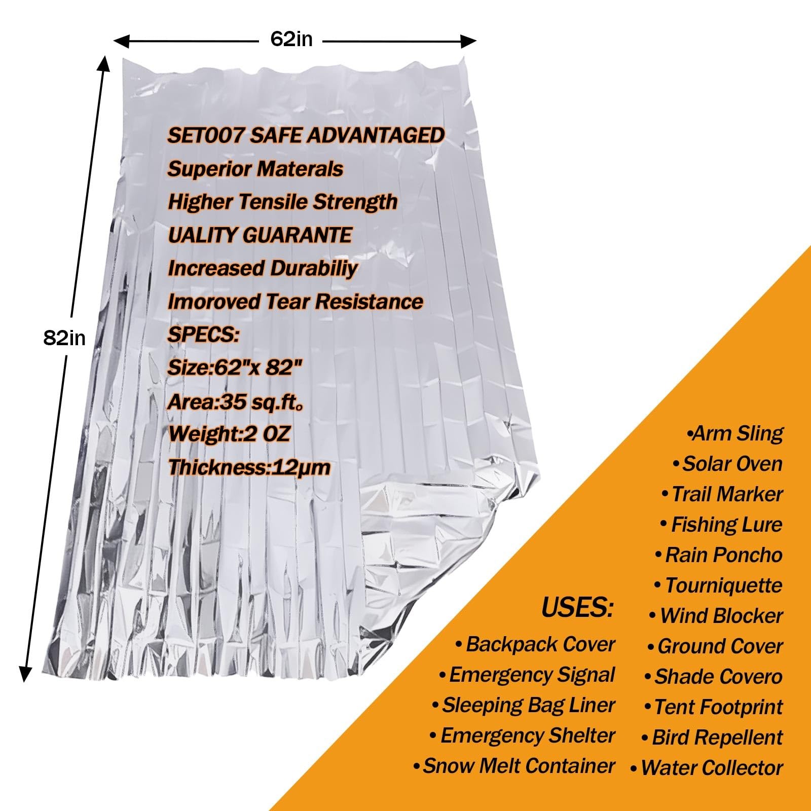 5Pack Emergency Mylar Thermal Blankets, 82″x62″ Space Blankets Foil Blanket, …