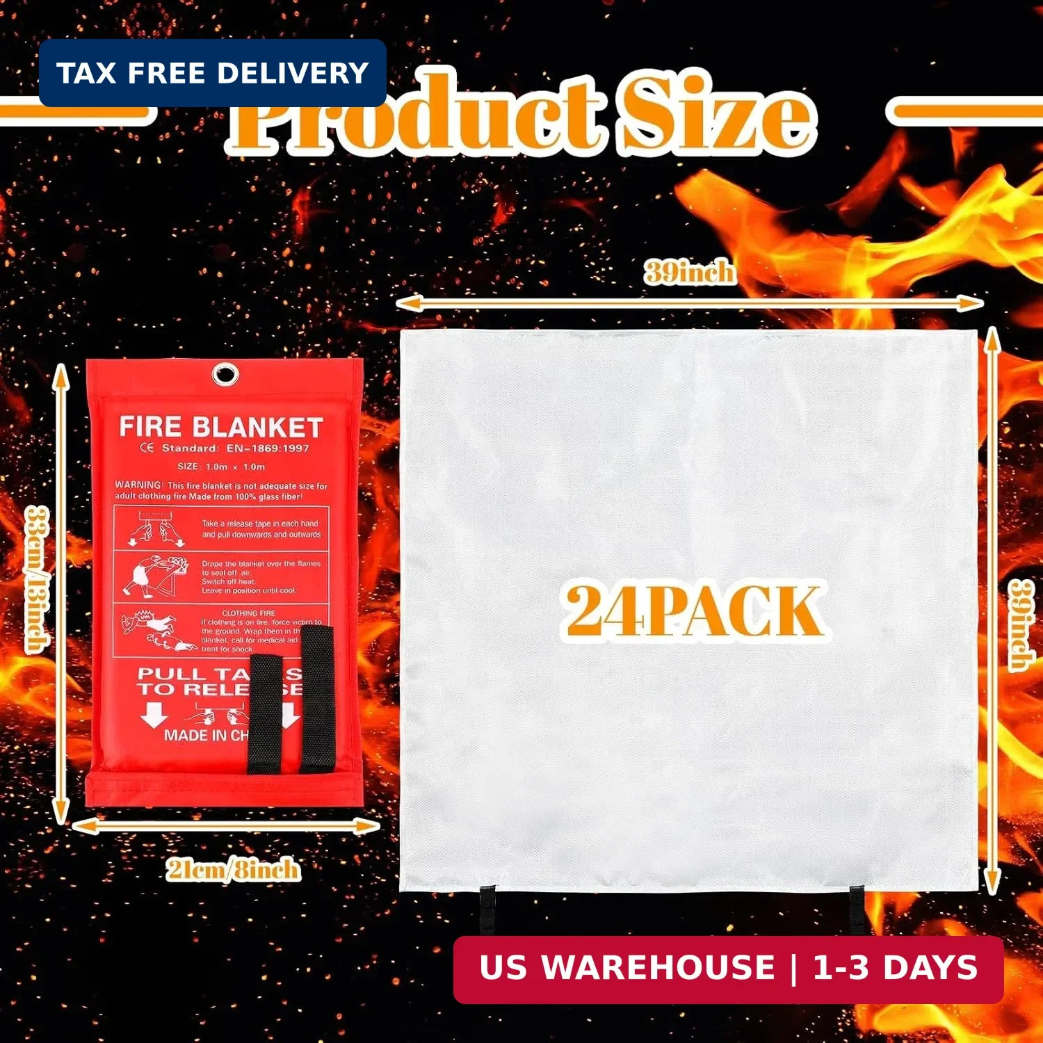 Jerify 24 Pcs Fire Blanket – Fiberglass Fire Emergency Flame Retardant Safety Fi