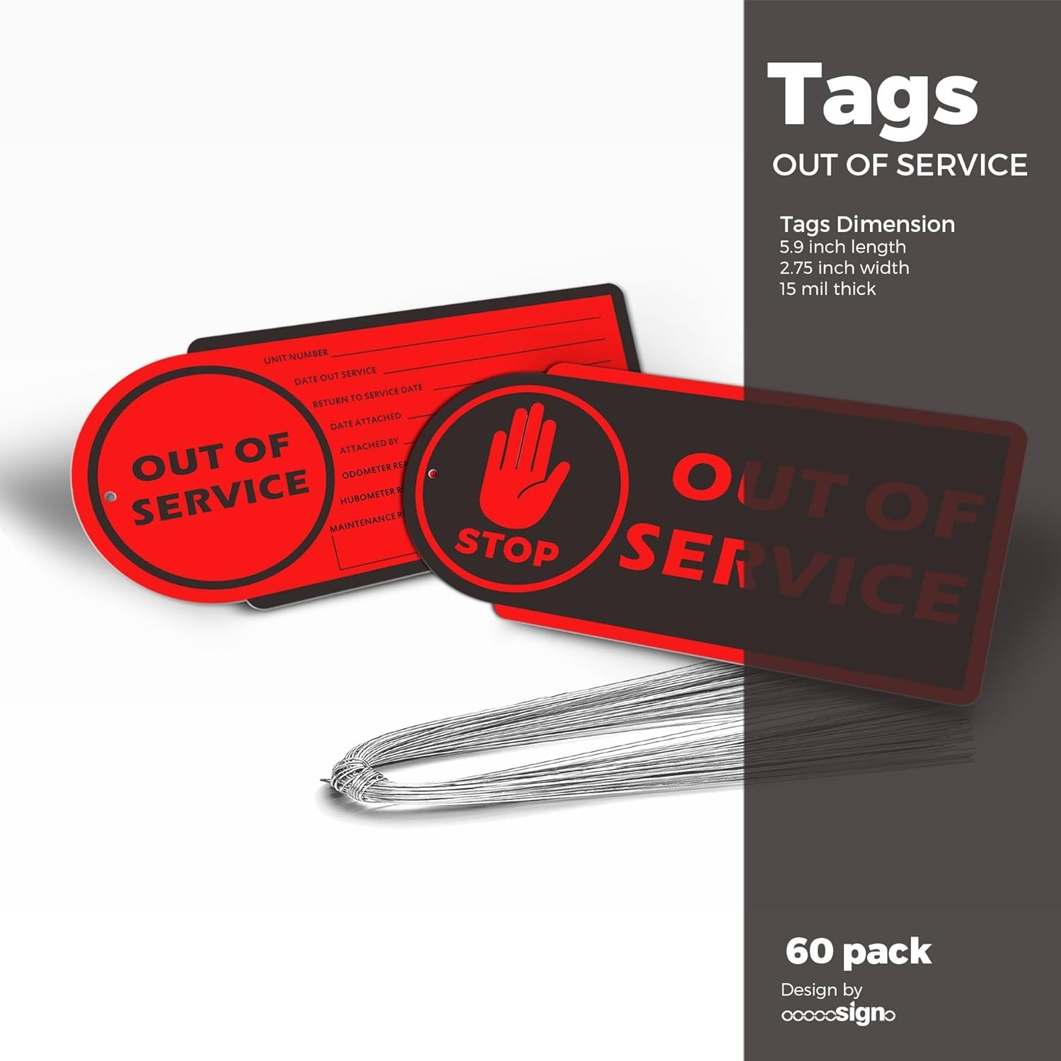 Plastic Out of Service Tags (60 Pack) – Red, Waterproof, Reusable Maintenance…