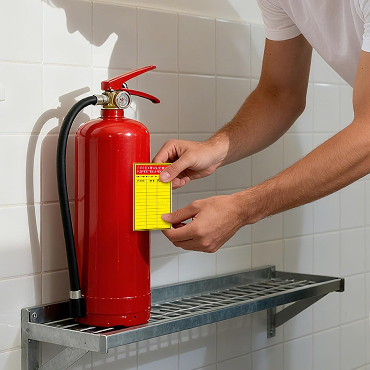 Fire Extinguisher Inspection Labels, 200 Pc, 5″ x 3″, Red Yellow, Matte