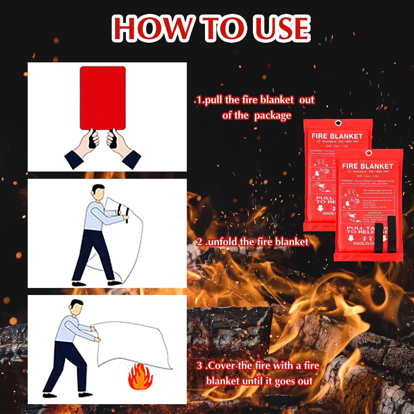 10 Pack Fire Blanket Fiberglass Fire Emergency Blanket Flame Retardant Fire S…