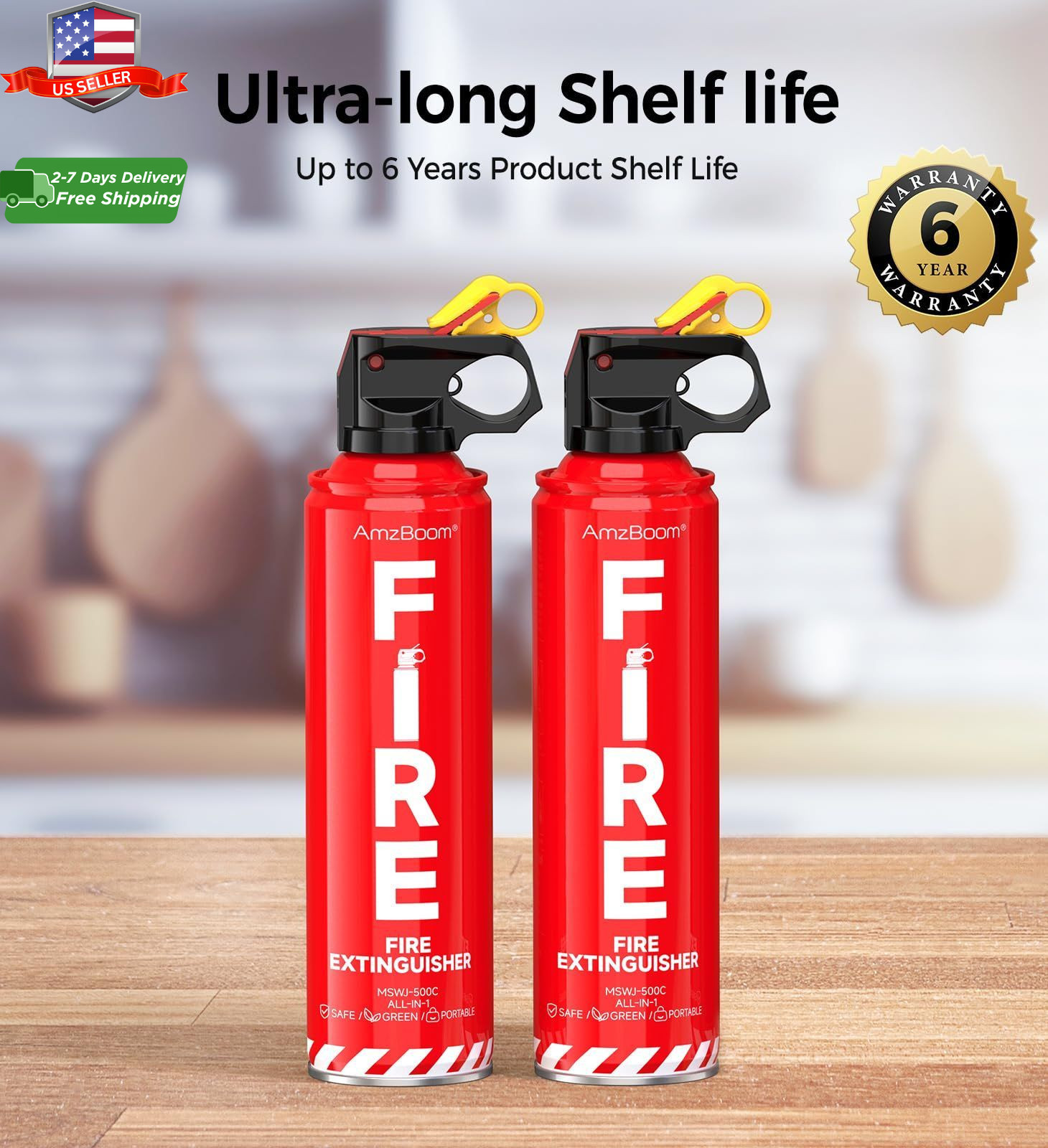 2-Pack Fire Extinguisher for Home, Kitchen, Car, and Grill with Mounting Bracket