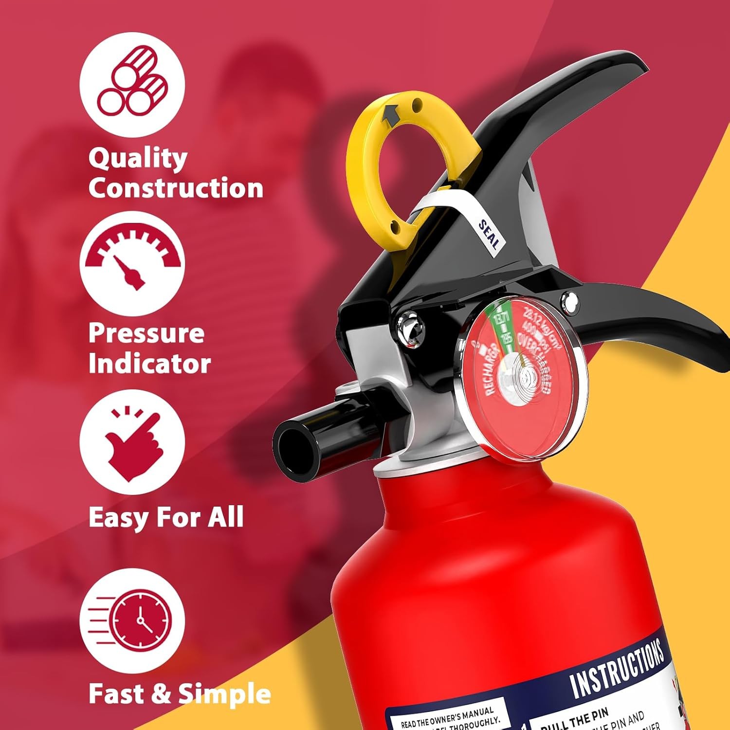Ougist ABC Fire Extinguisher for Home & Vehicle – 2.5 lb 1-A:10-B:C Rated, Dry C