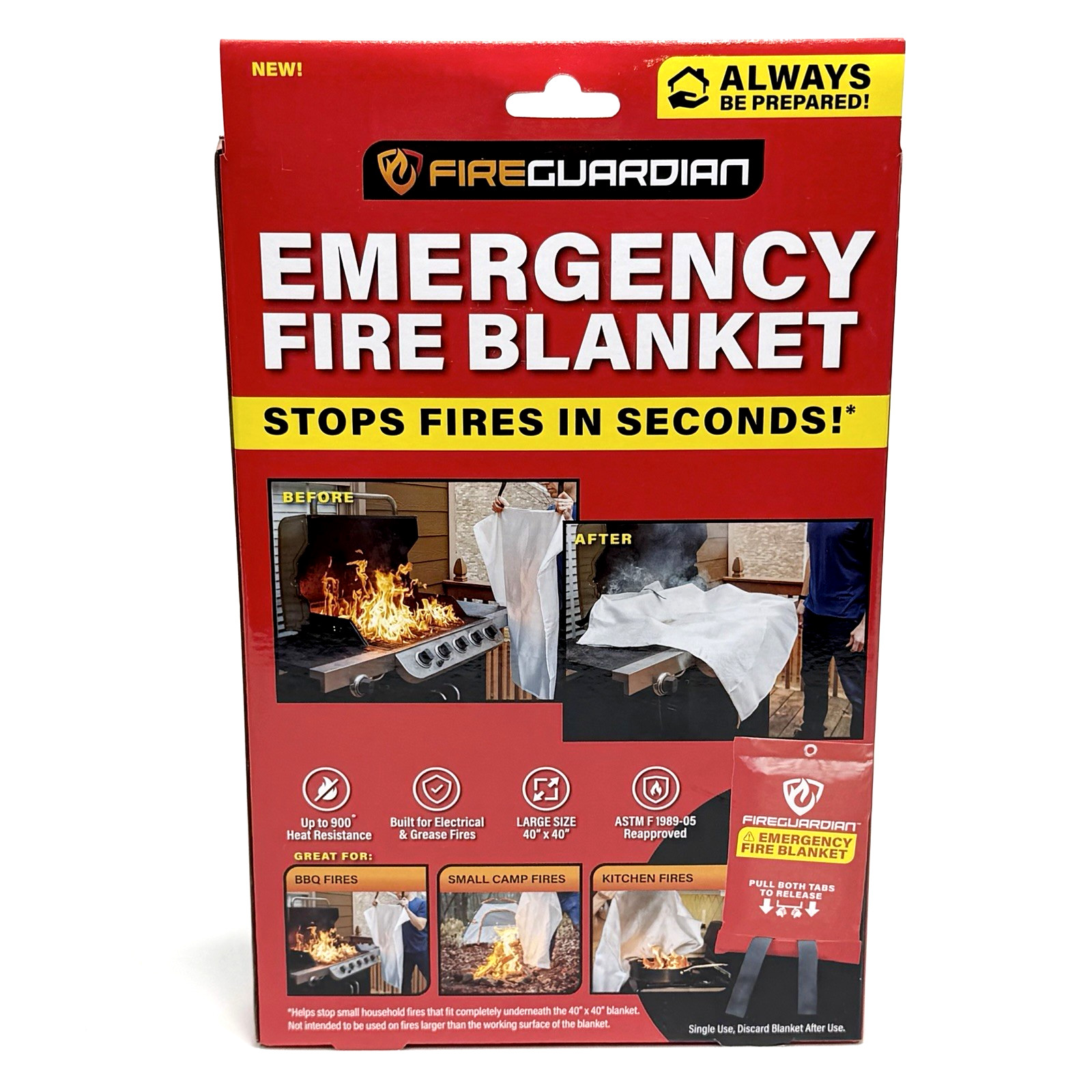 Fire Guardian Emergency Fire Blanket Woven Fiberglass 40″ x 40″ Large New