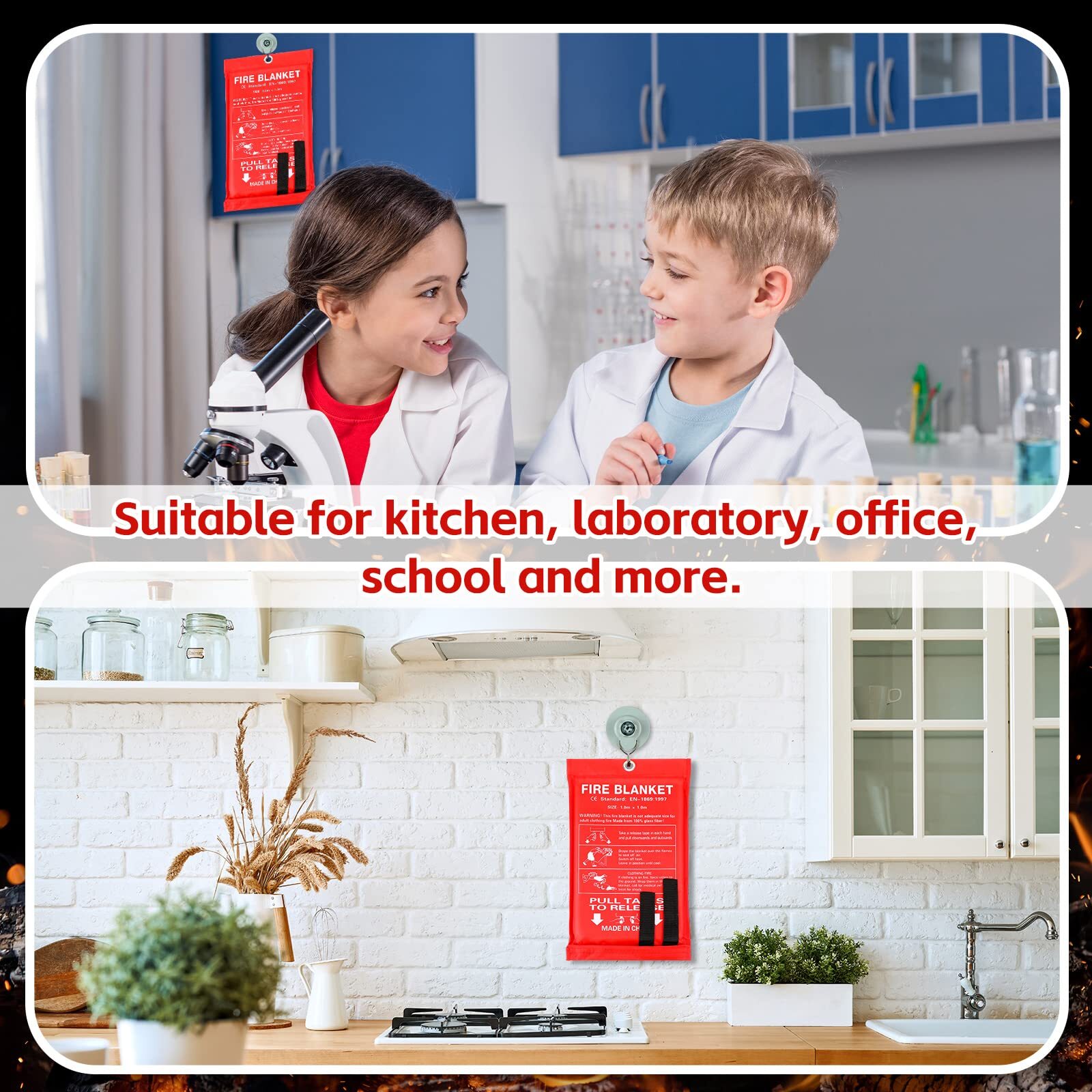 2x Large Fire Blanket Fireproof For Home Kitchen Office Caravan Emergency Safety