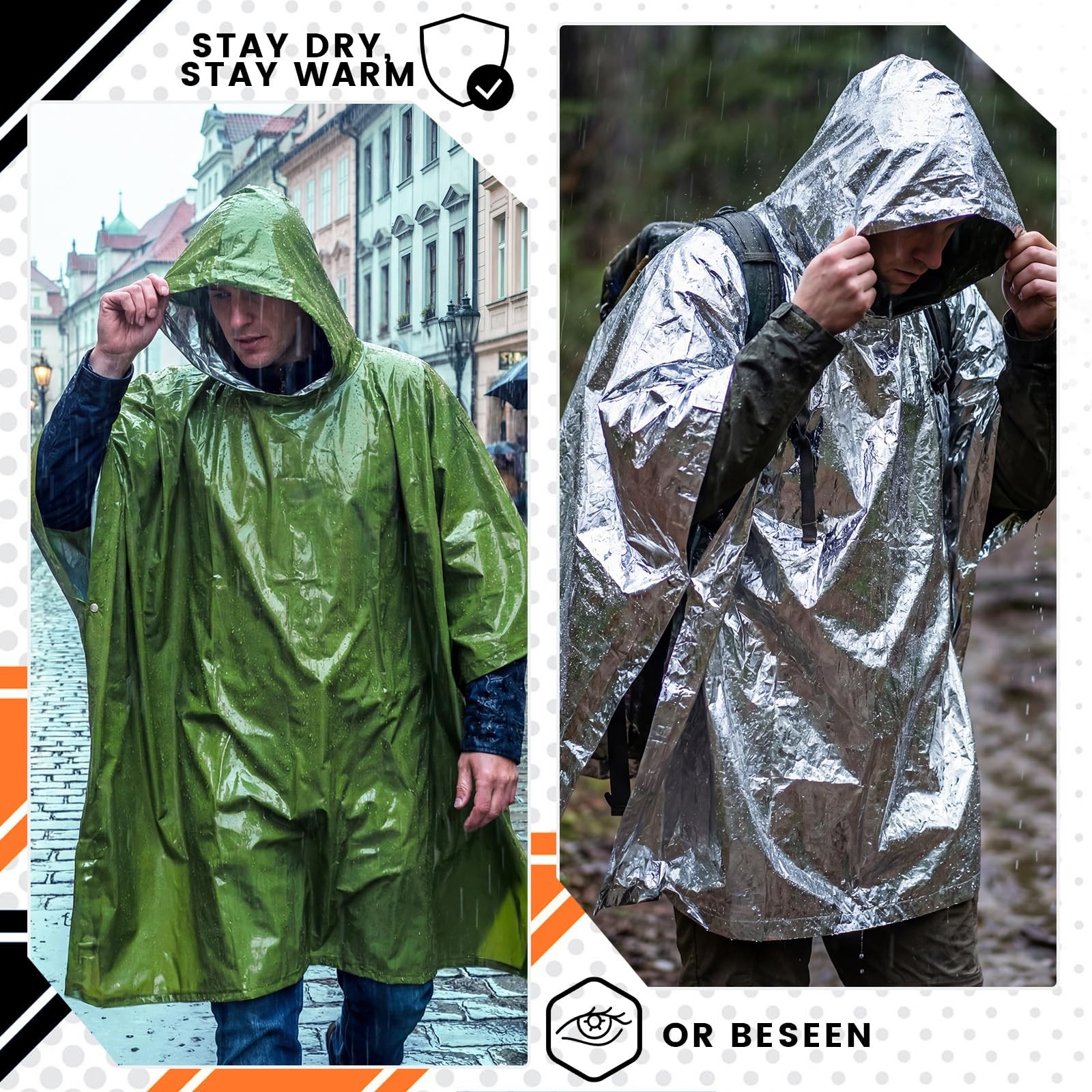 10 Pack Emergency Ponchos with Polyester Film Blanket Liner Waterproof Windpr…