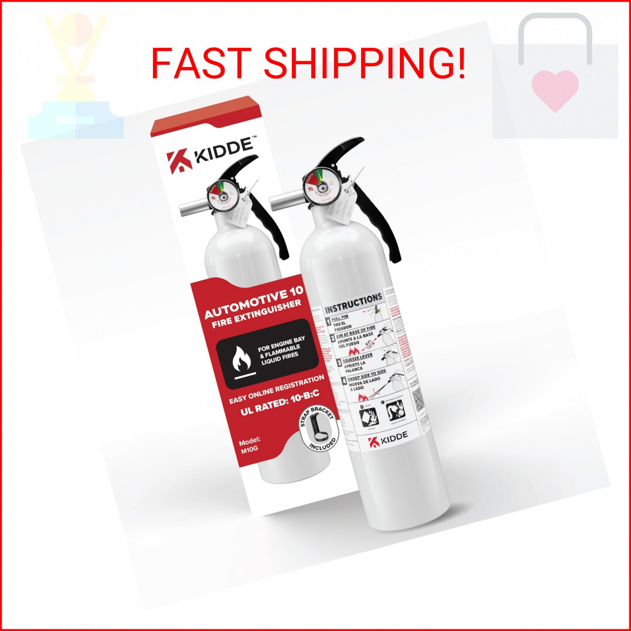 Kidde Fire Extinguisher for Vehicles, Cars, Trucks, Single-Use 10BC