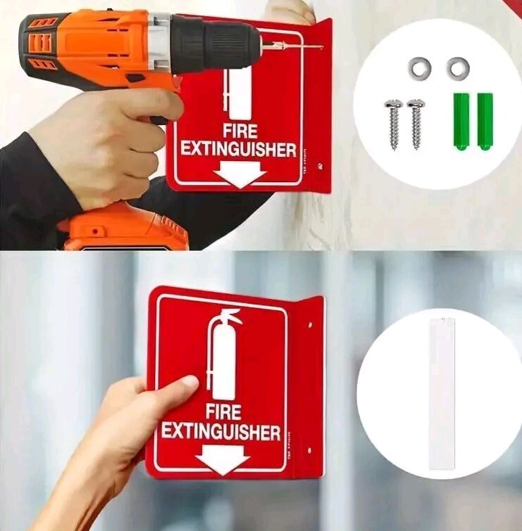 🎯(SET OF 2) 6″x6″ RIGID PLASTIC 90* ANGLE FIRE EXTINGUISHER ARROW SIGNS NEW