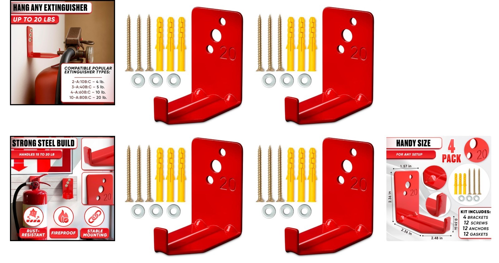 Set of 4 Heavy Duty Fire Extinguisher Mount Brackets – Secure & Reliable Support