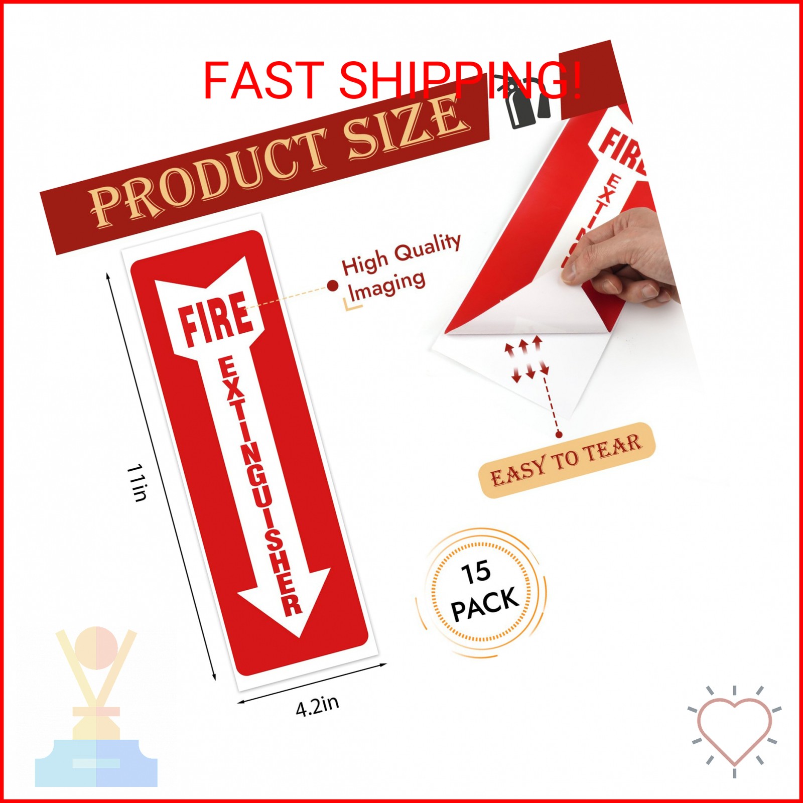 Fire Extinguisher Signs, 15 Pack 4×12 Inch Fire Extinguisher Signs for Home Busi