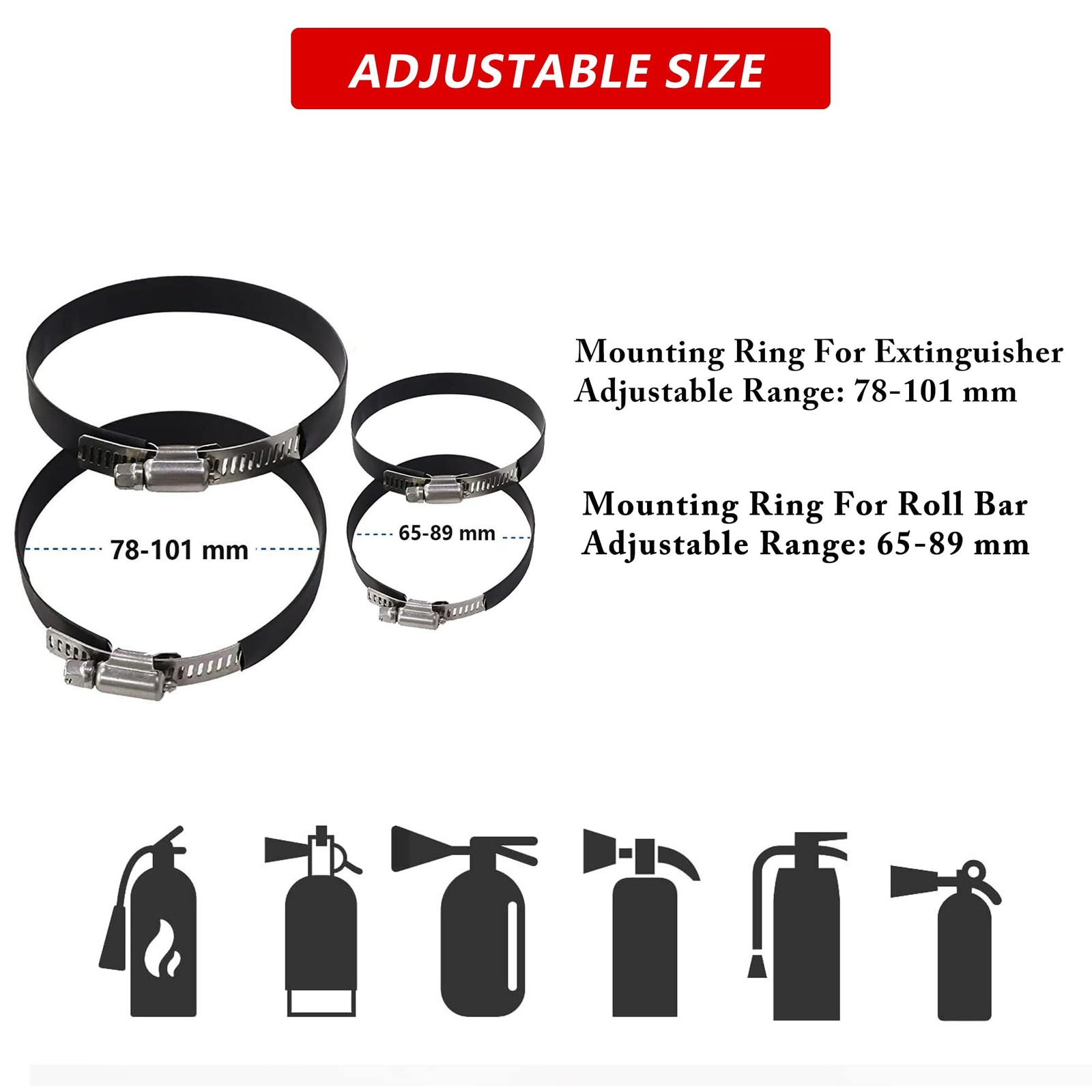 Quick Release Fire Extinguisher Mount – Aluminum Adjustable UTV Roll Black