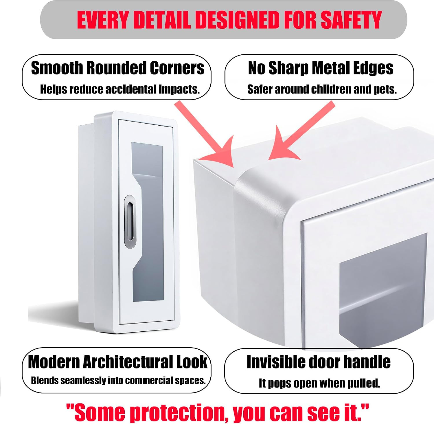 Rounded Corner Semi Recessed Steel Fire Extinguisher Cabinet White 1PC | for 2.5