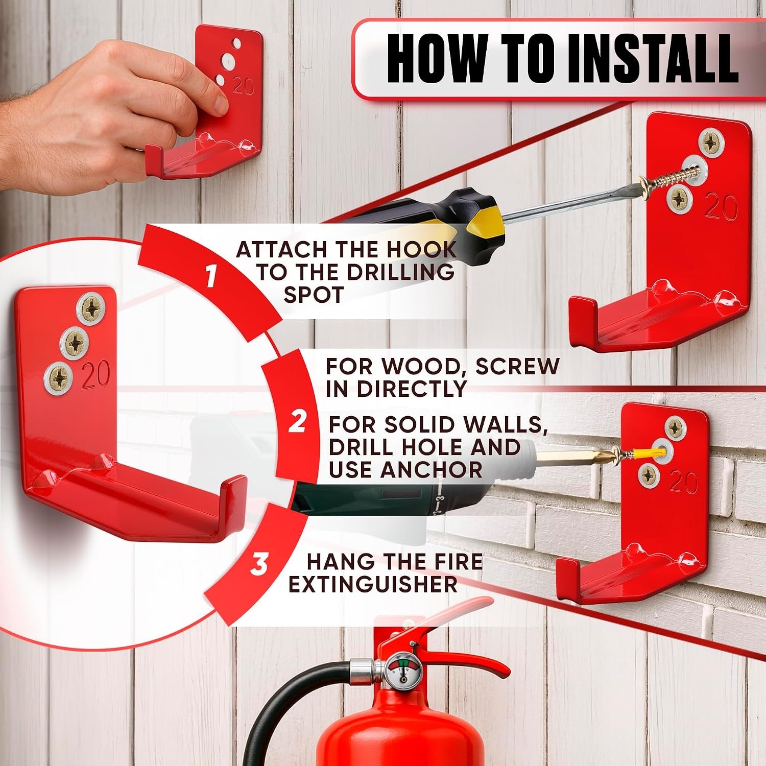 Fire Extinguisher Mount Brackets Set of 8, Heavy Duty Wall Mount Hook 2.36 x …