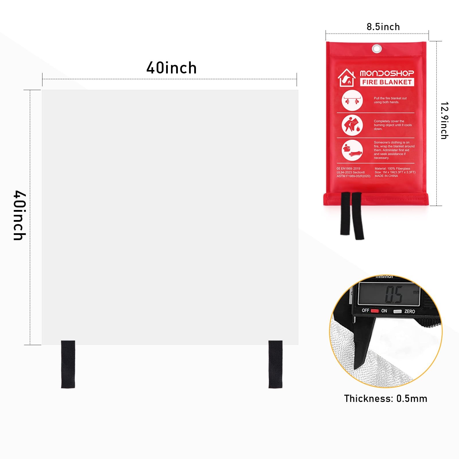 Mondoshop Fire Blankets Emergency for Kitchen Home – Emergency Fire Retardant…