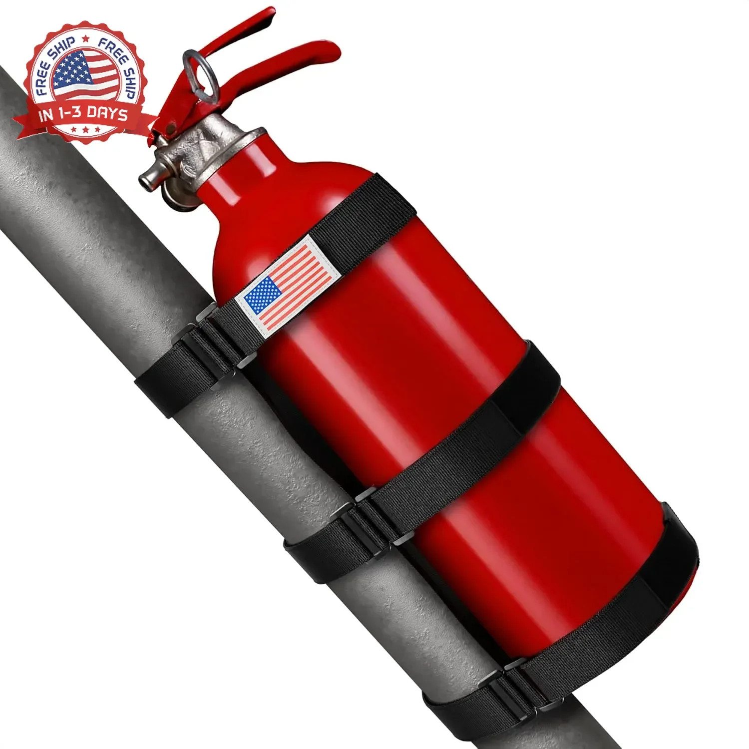 Fire Extinguisher Mount for Vehicle – Adjustable Nylon Strap Fix, No-Drill, Roll