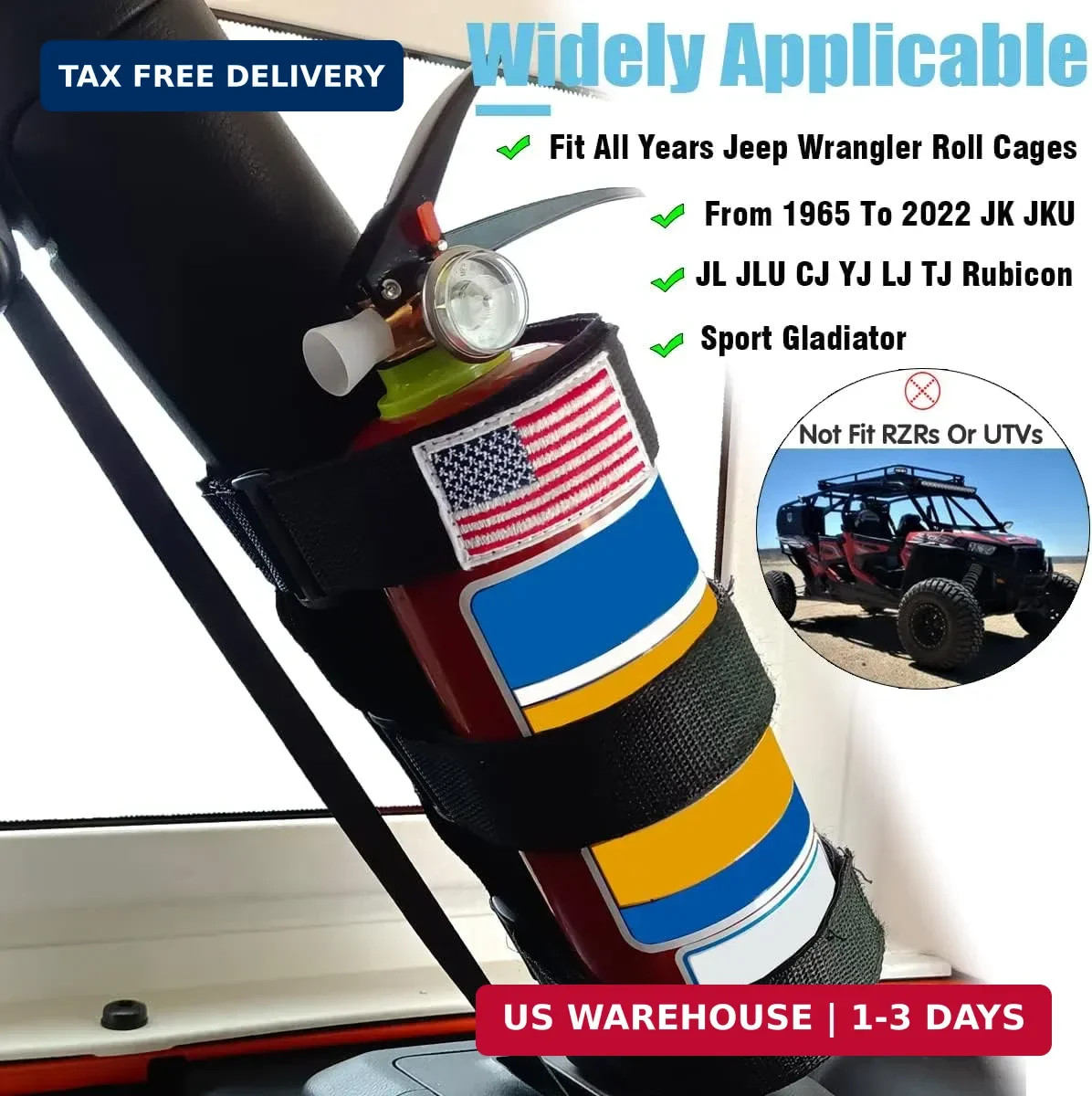 Black Fire Extinguisher Holder Roll Bar Adjustable Strap Brackets Fits for Jeep