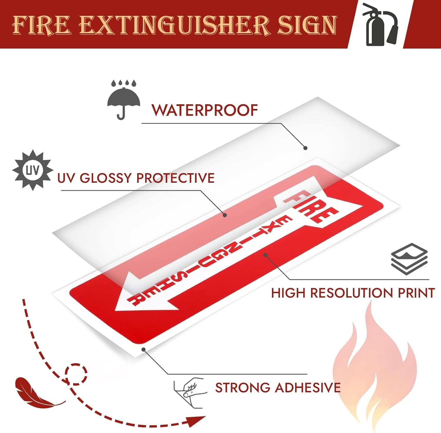 15 Pack Fire Extinguisher Signs 4″x12″ Self Adhesive Safety Sticker Fire Sign