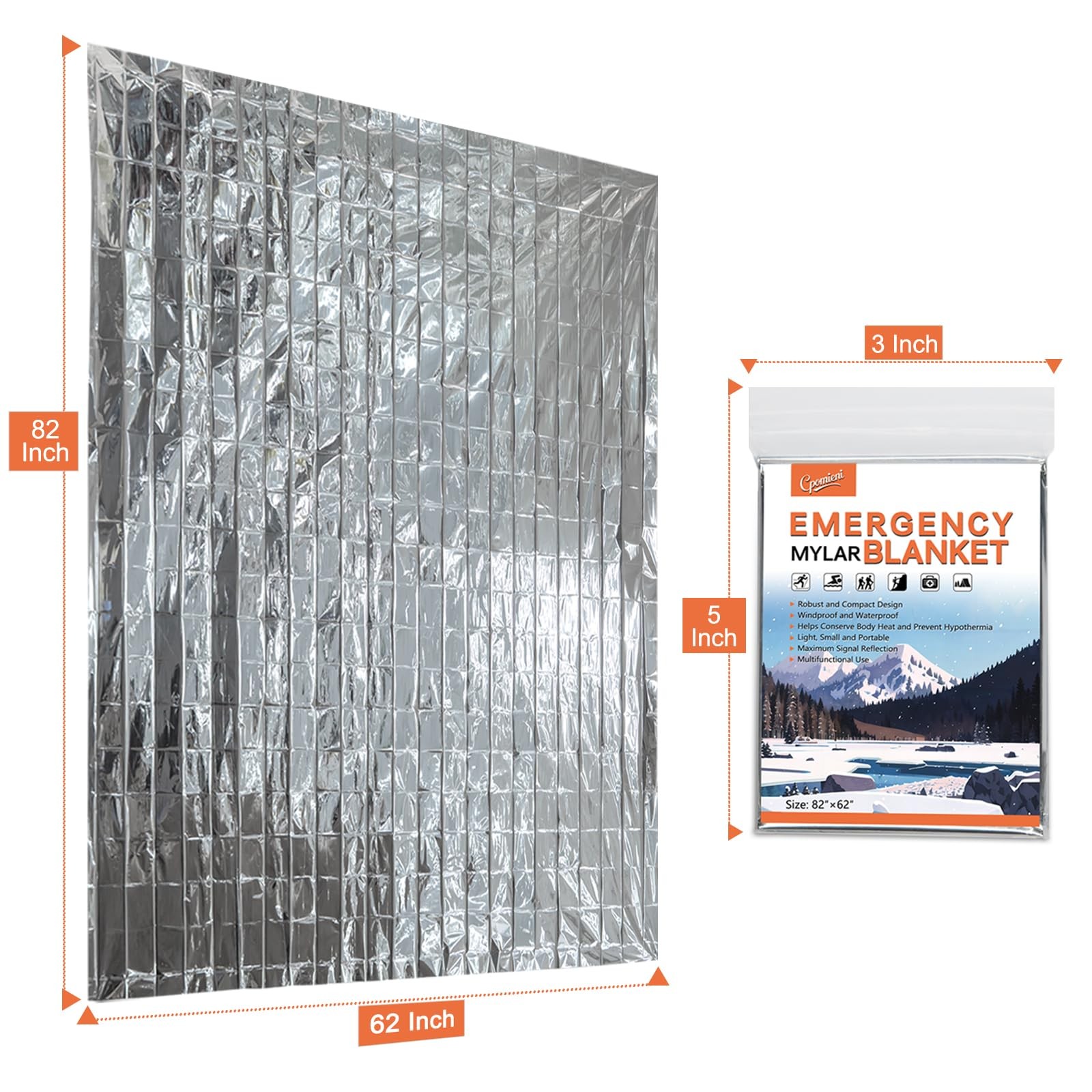 4 Pack -Large 82” x 62” Survival Emergency Mylar Thermal Blankets, Thermal Su…