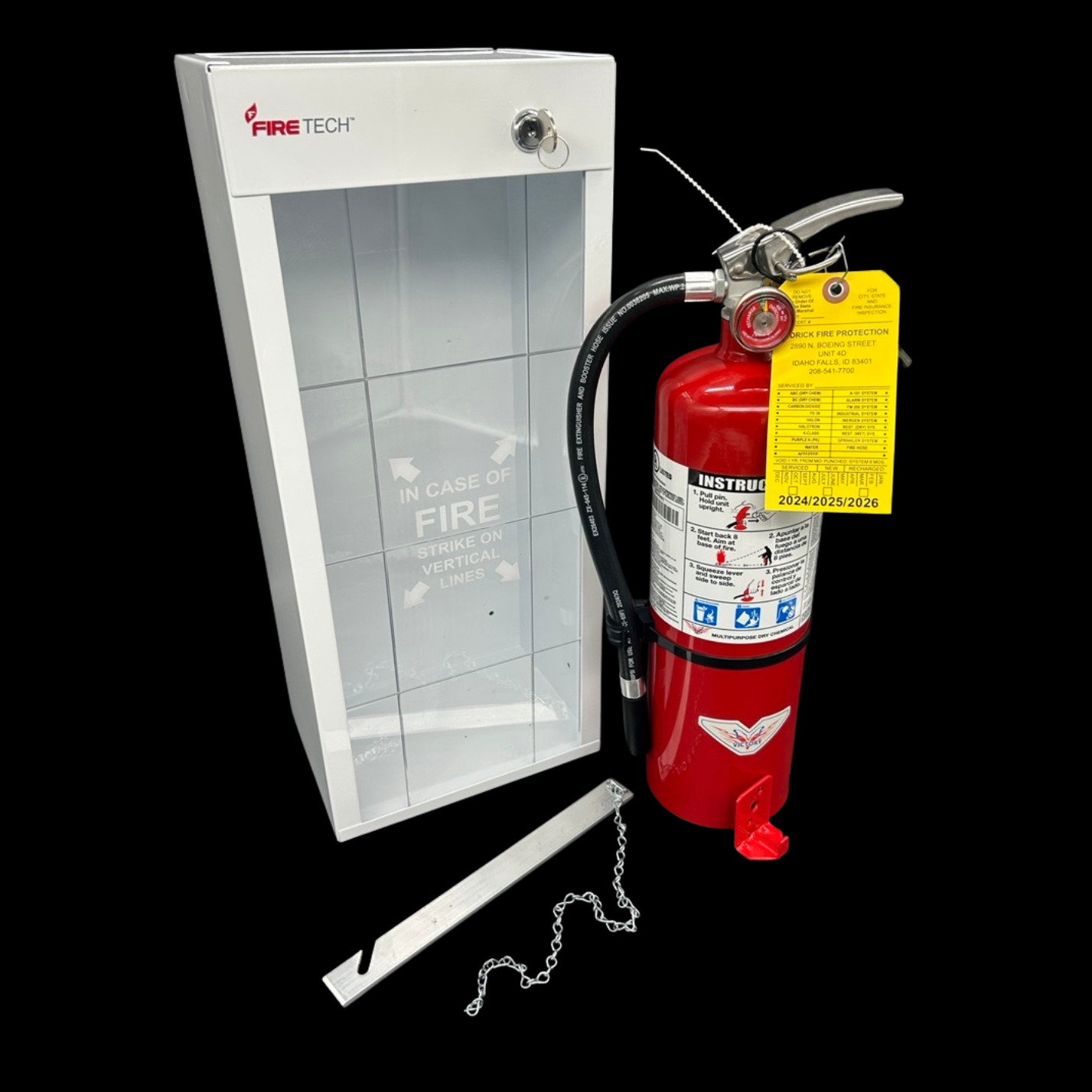 5LB Fire Extinguisher Cabinet w Break Bar & 5LB ABC Fire Extinguisher w Cert Tag