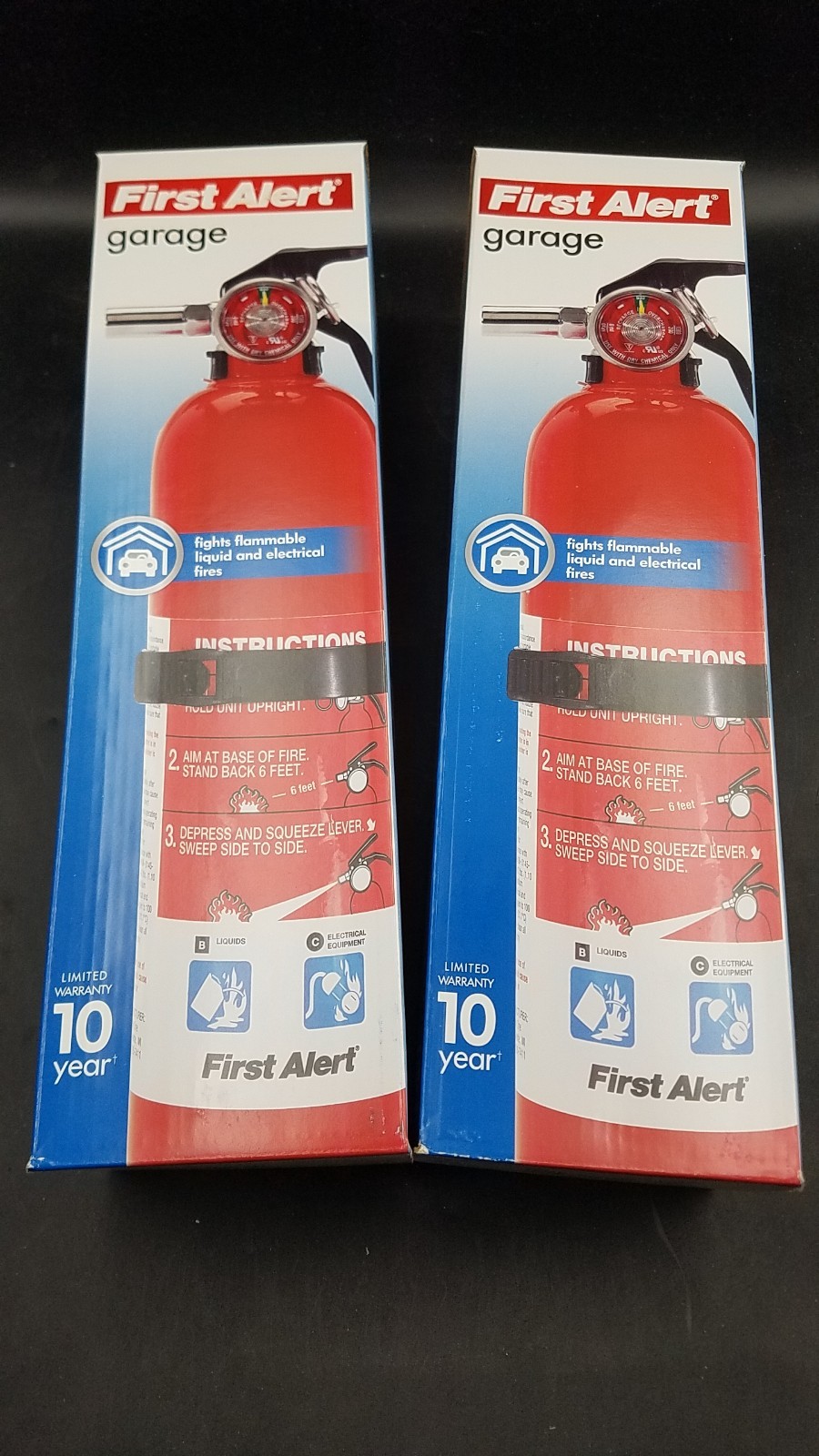2 Pack First Alert Garage Fire Extinguisher Rechargeable Class B C Red #GARAGE10