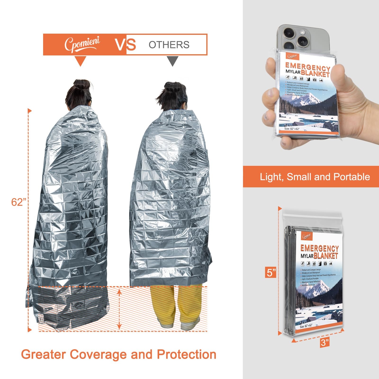 6 Pack Large 82” x 62” Survival Emergency Mylar Thermal Blankets, Thermal Su…
