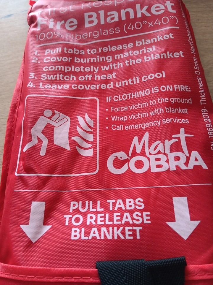 First Response Fire Blanket. Fire Protection. 100% Fiberglass. 40 x 40 Brand New
