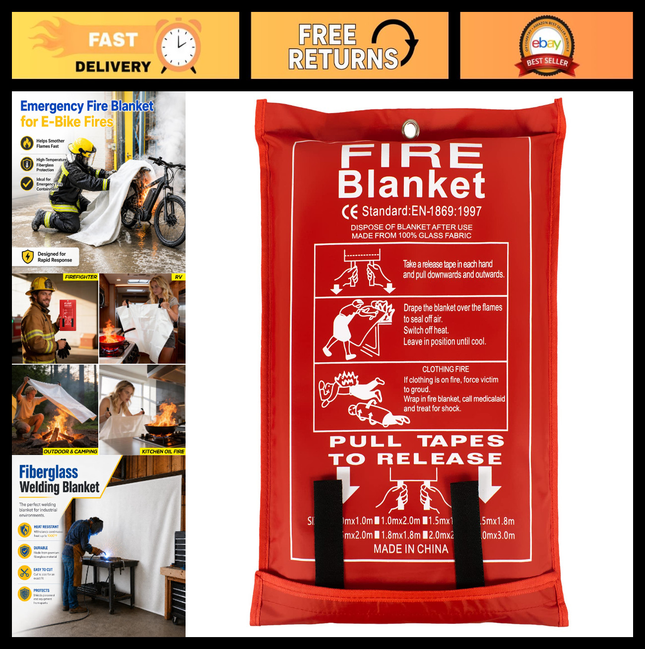 Large Fire Blanket 6ft x 8ft – Flame Retardant Heat Insulation for Home & Kitche