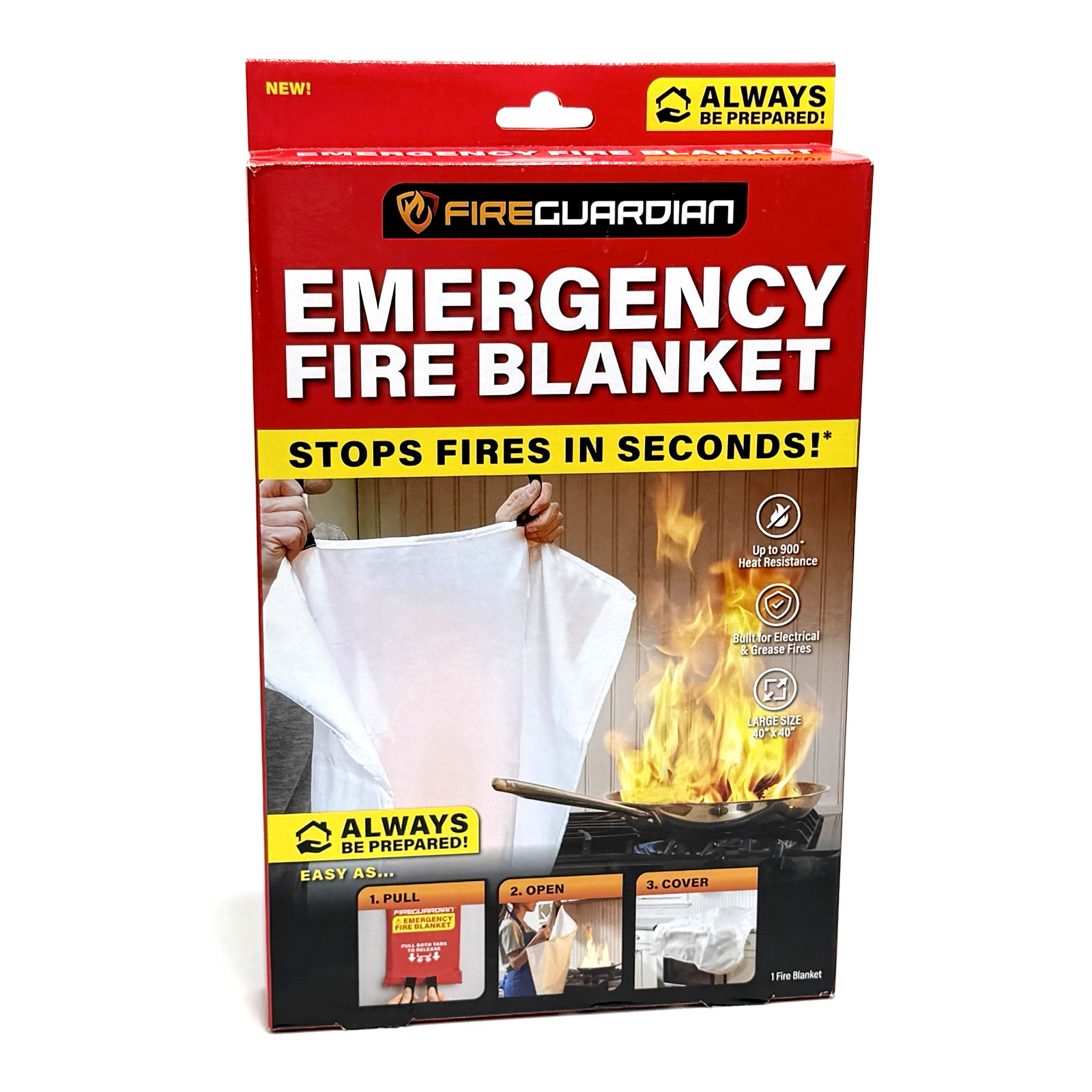 Fire Guardian Emergency Fire Blanket Woven Fiberglass 40″ x 40″ Large New