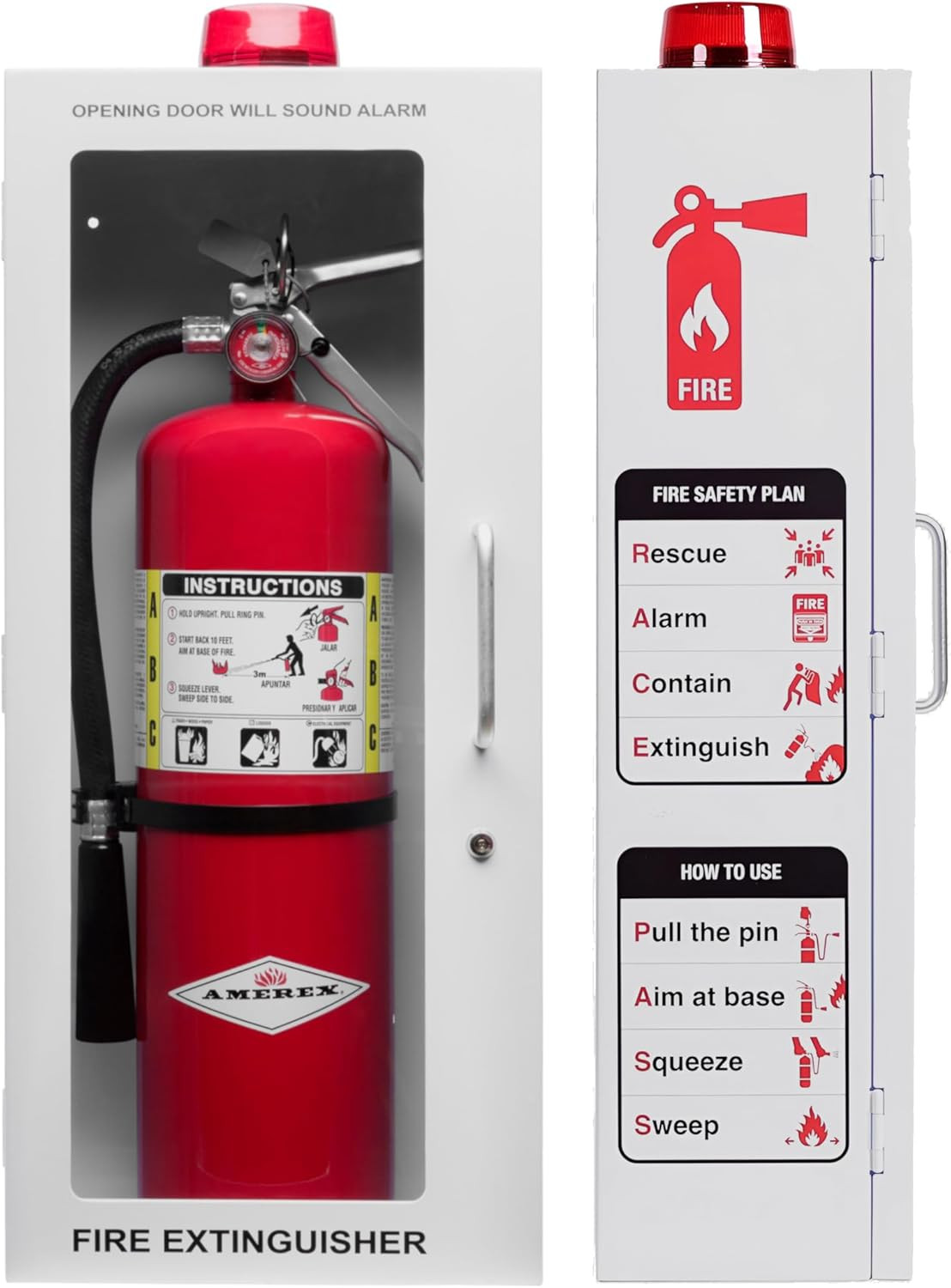 Fire Extinguisher Cabinet with Alarm & Lock – Fits 5 Lb Extinguishers