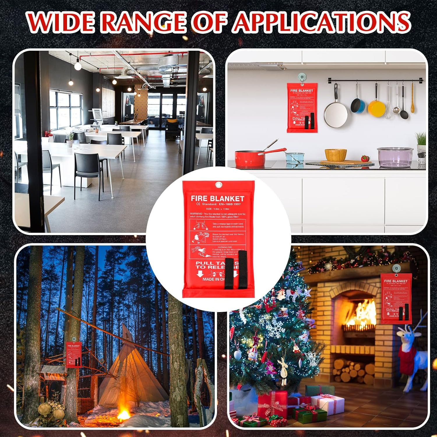 12 Pack Fire Blanket 39″x39″ – Emergency Safety Suppression for Home & Travel