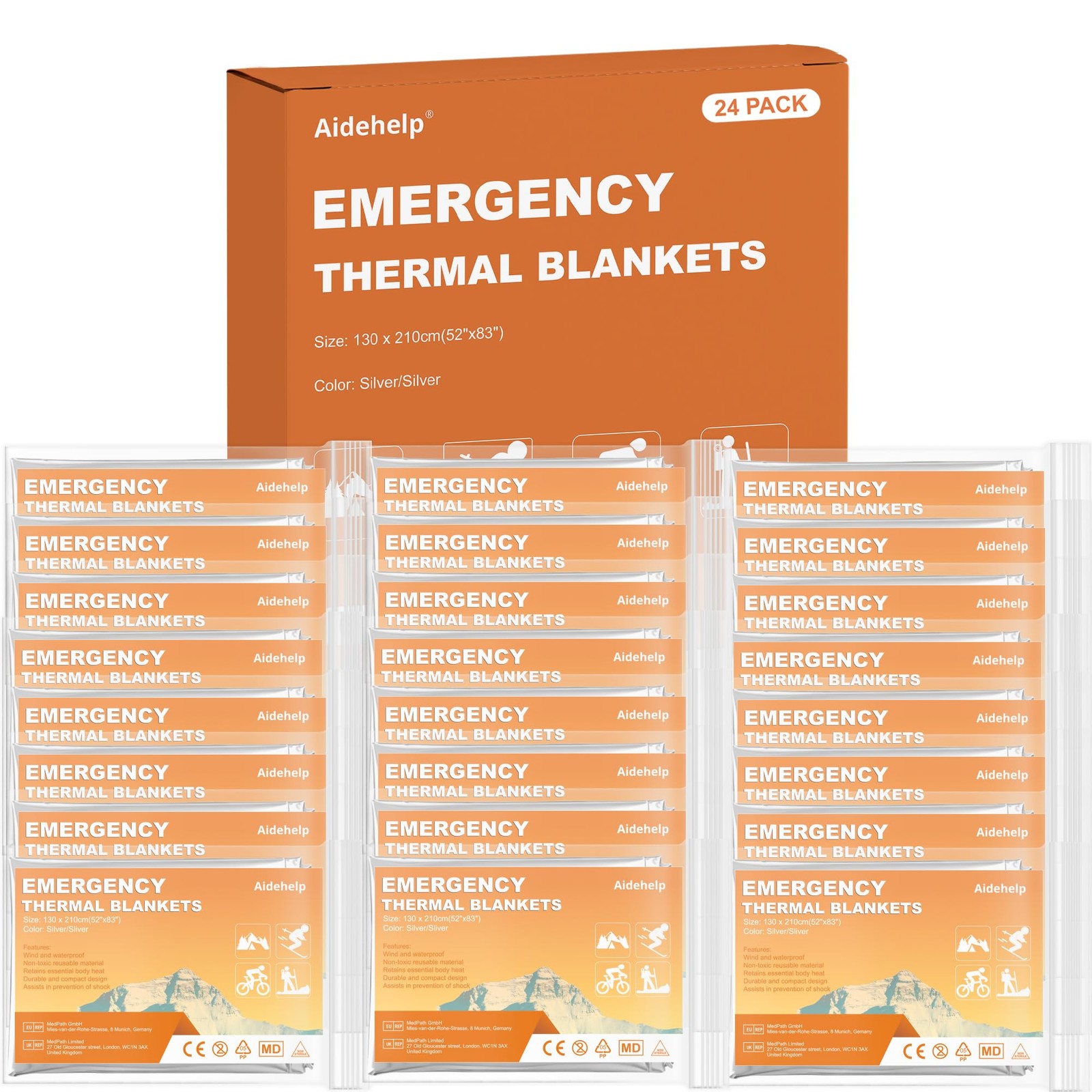 24 Pack Emergency Blankets – Mylar Thermal Space Blankets for Survival and Pr…