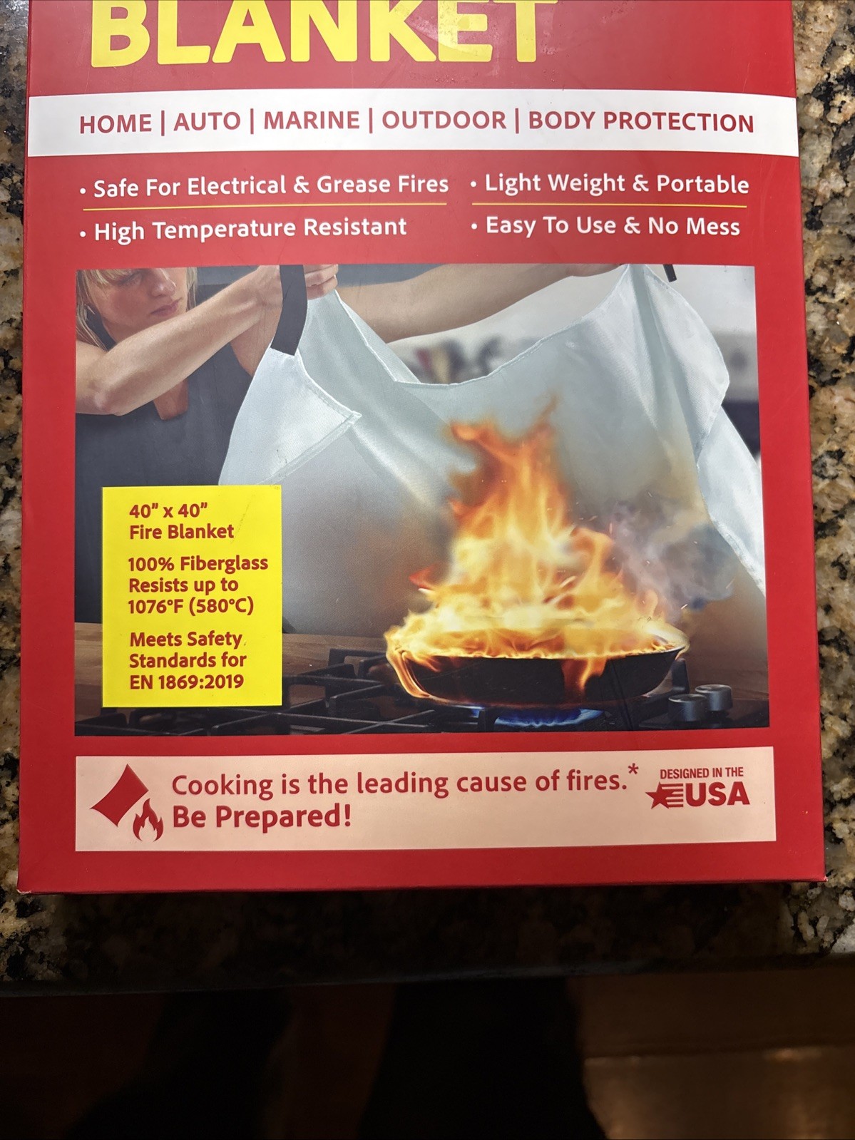 40 In. X 40 In. Fire Extinguisher Blanket For Home, Auto,Marine, Outdoor Body