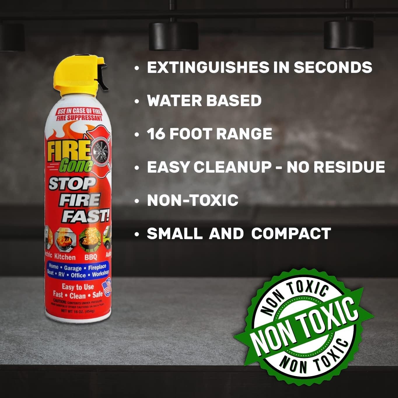 Fire Gone 5-in-1 Compact Fire Extinguisher for Car Grease and Electrical -2 PACK