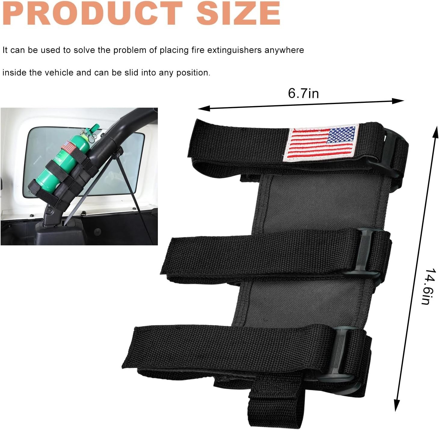 Adjustable Fire Extinguisher Holder Roll Bar Mount Strap USA Flag for Jeep SUV