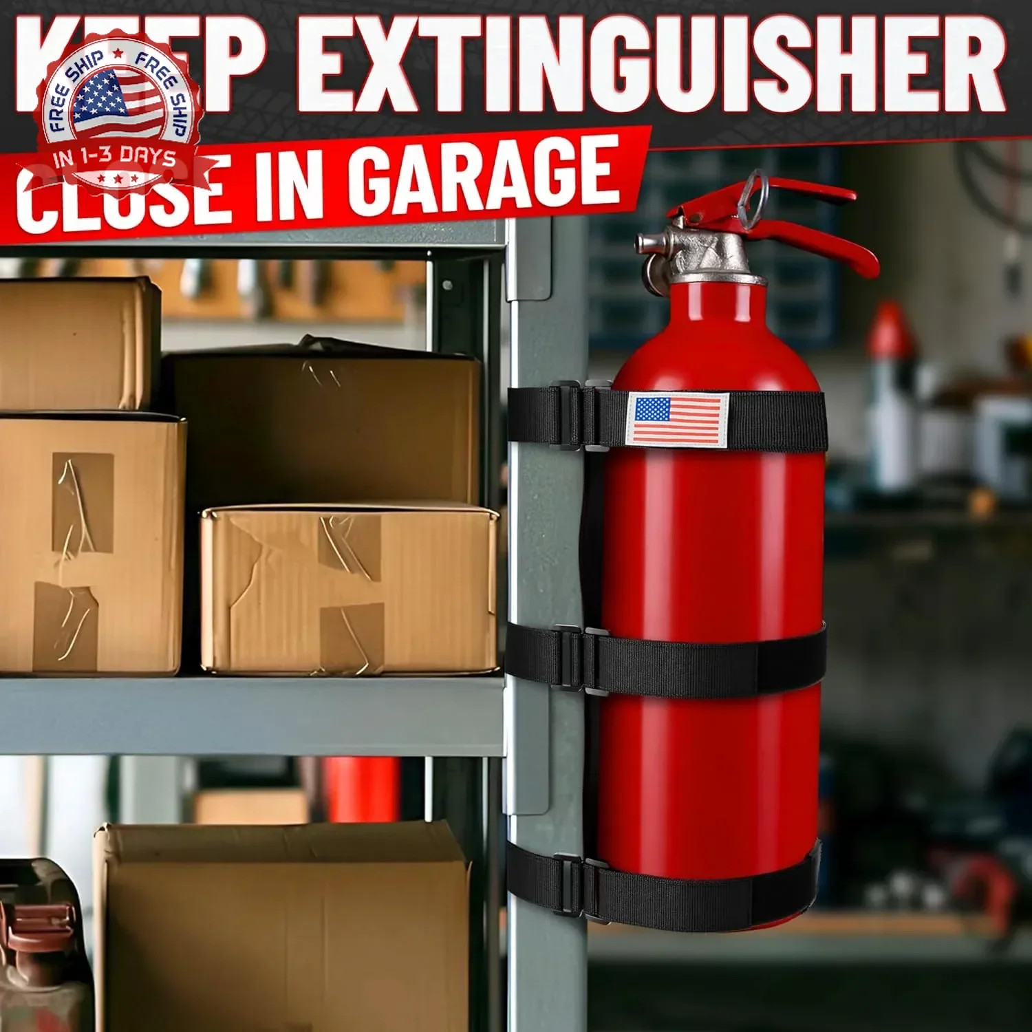 Fire Extinguisher Mount for Vehicle – Adjustable Nylon Strap Fix, No-Drill, Roll