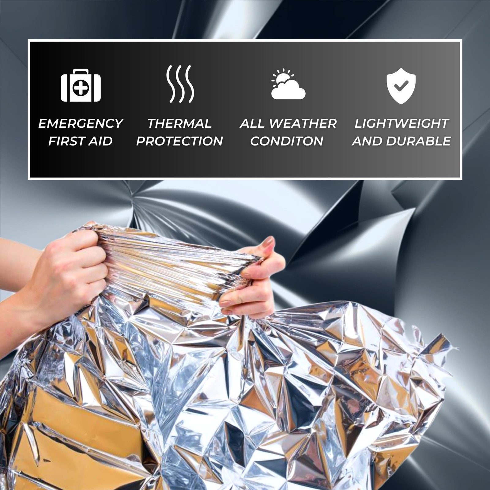 Emergency Mylar Foil Blanket 50-PACK – Extra Large 84″ x 64″ – Thermal Reflec…
