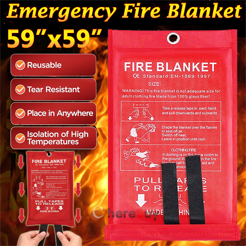 1/2X FIRE BLANKET Fiberglass Emergency Home Retardant Prepared 59”x59” 47″x47″