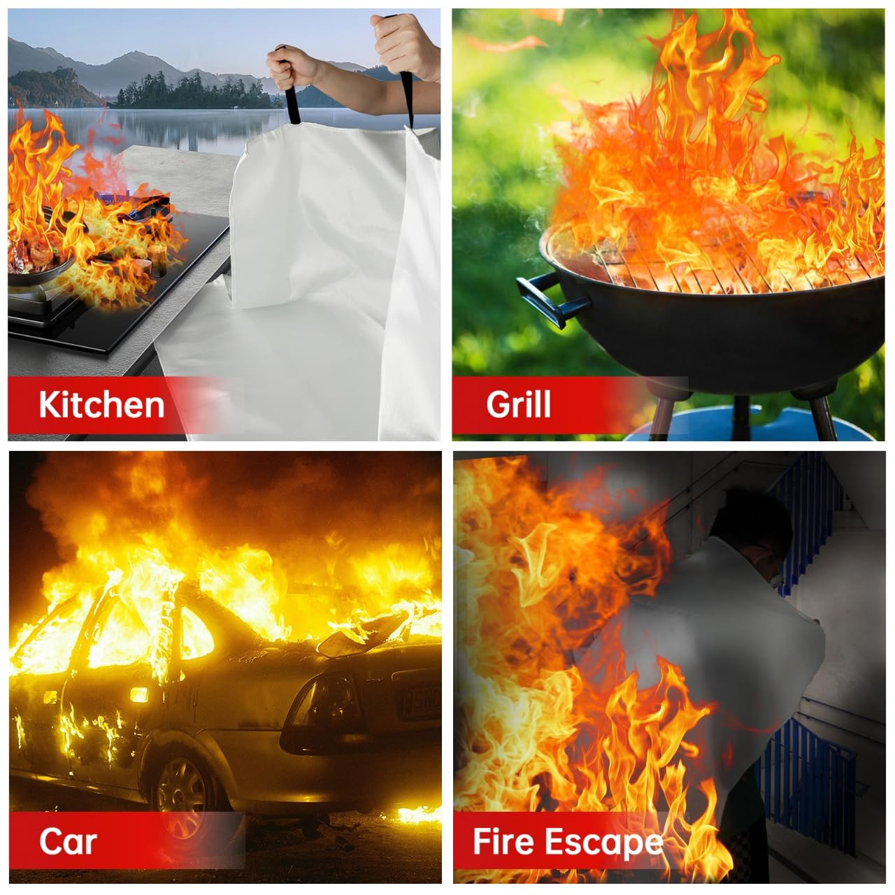 Fire Blankets for Home and Kitchen,4-Pack 40″X40″ Emergency Fire Safety Blankets