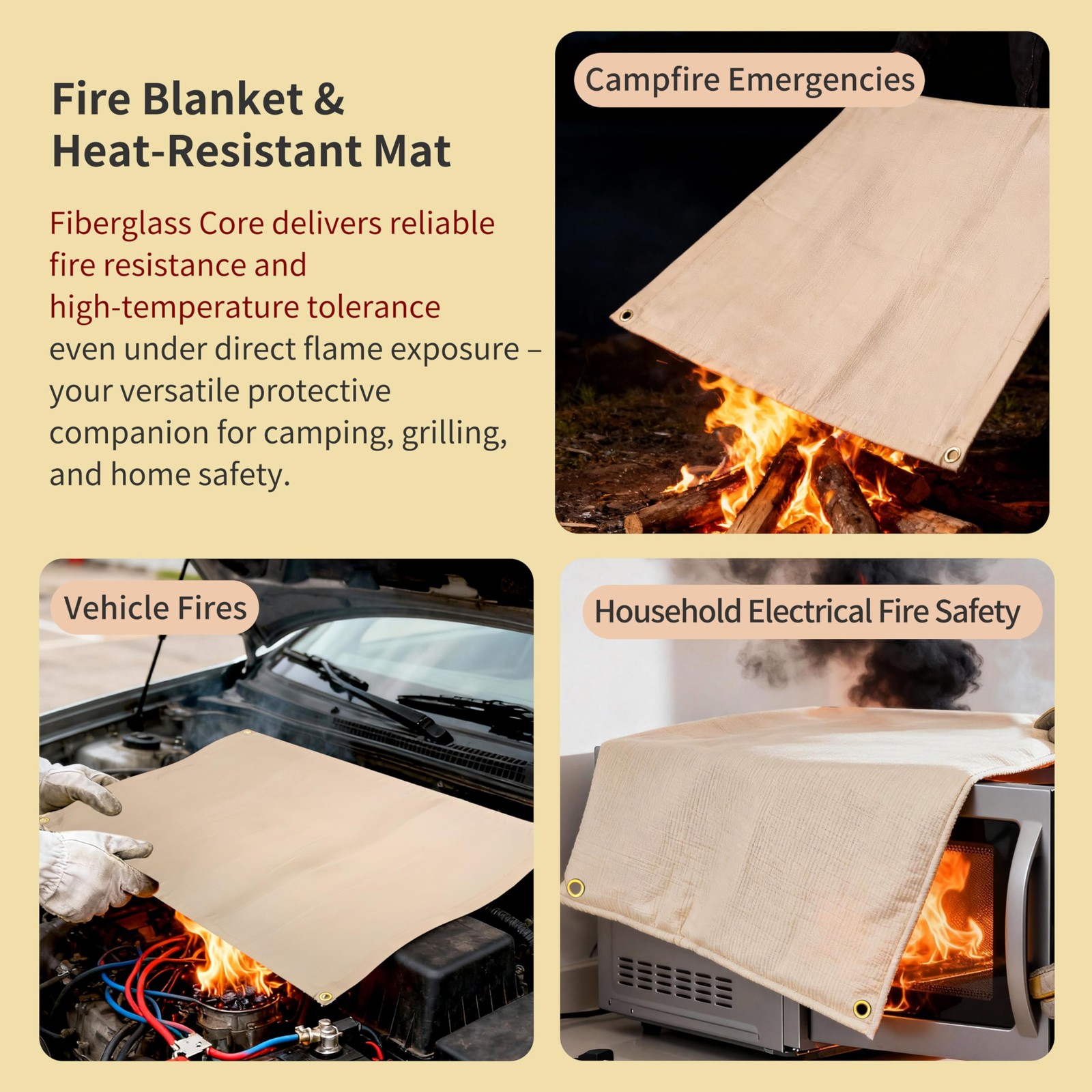 Fireproof Camping Blanket – Heat-Resistant Fiberglass Mat for Outdoor Cooking…