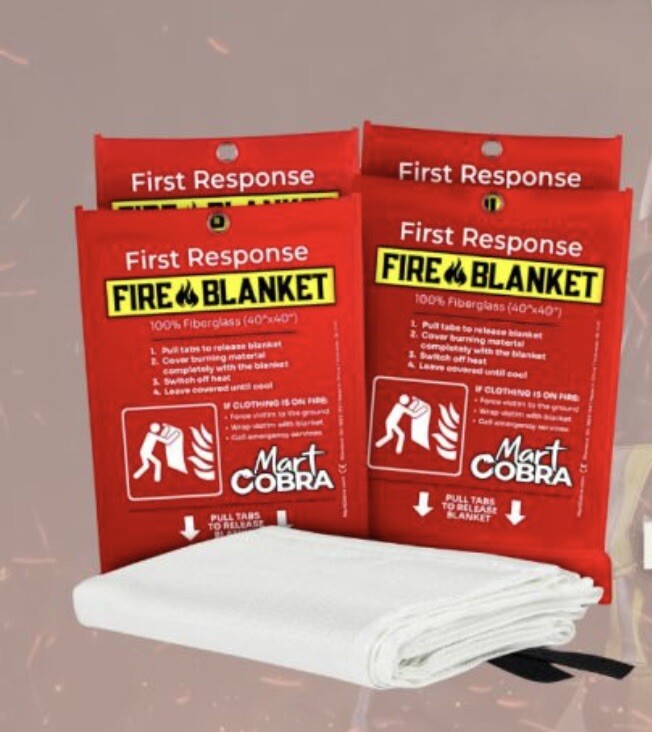 4 Pk. First Response Fire Blanket Fire Protection 100% Fiberglass 40″x40″