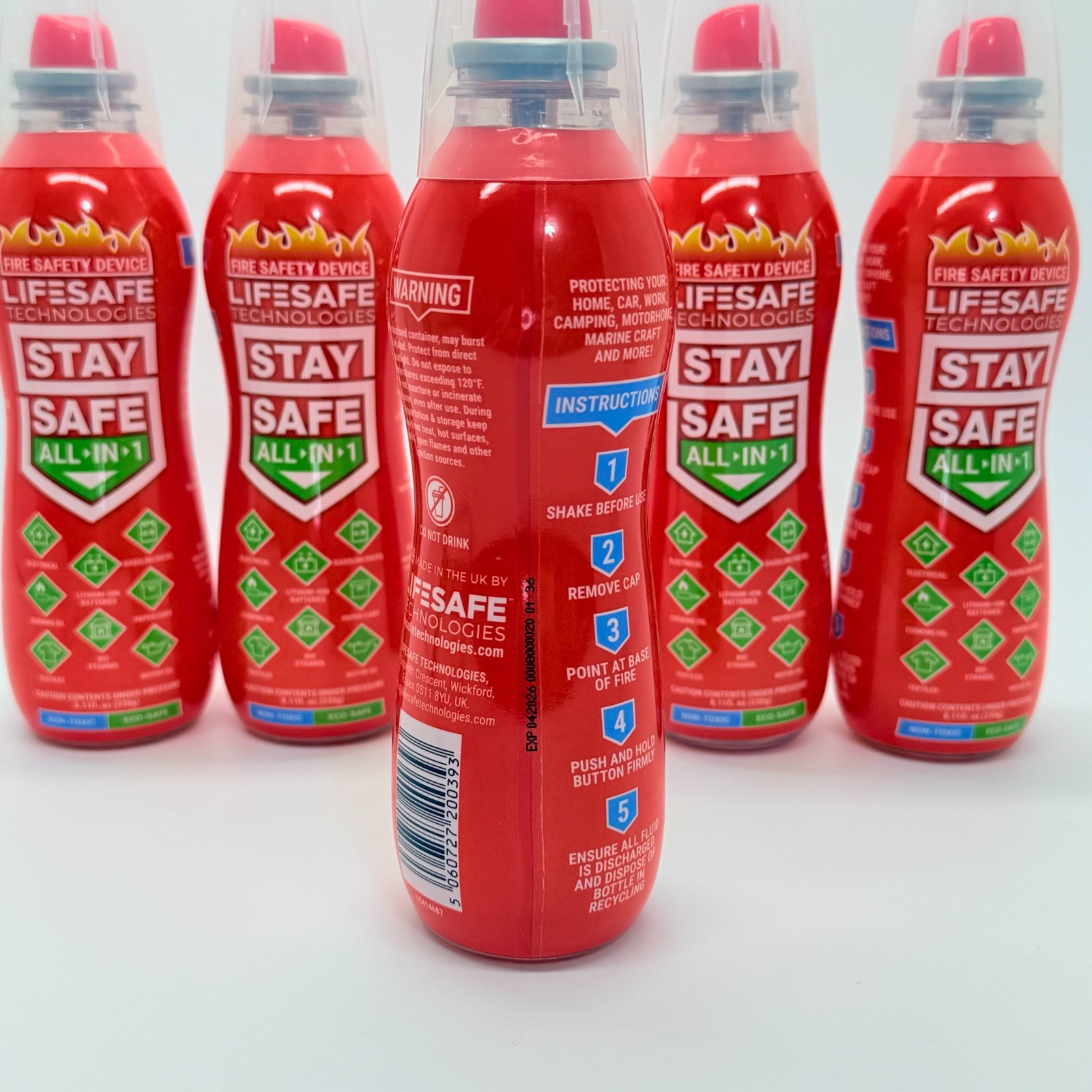 5x LifeSafe StaySafe All-in-1 Portable Fire Extinguisher Spray For Home & Travel