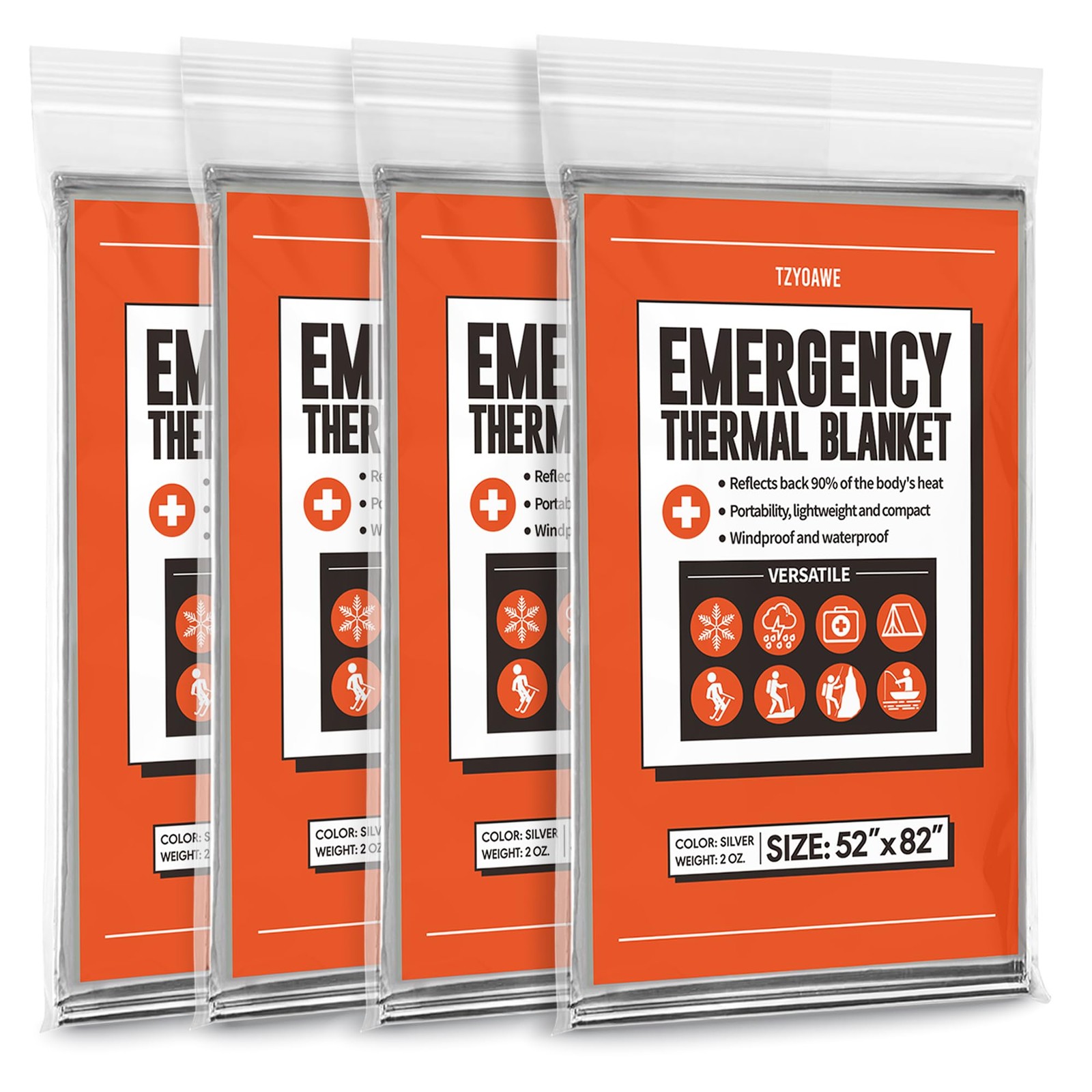 Emergency Thermal Blankets,4 Pack,Space Mylar Blanket Survival kit