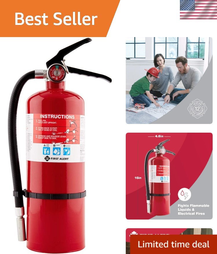 Portable Rechargeable Fire Extinguisher – Rated 2-A:10-B:C, HOME2PRO, 1-Pack